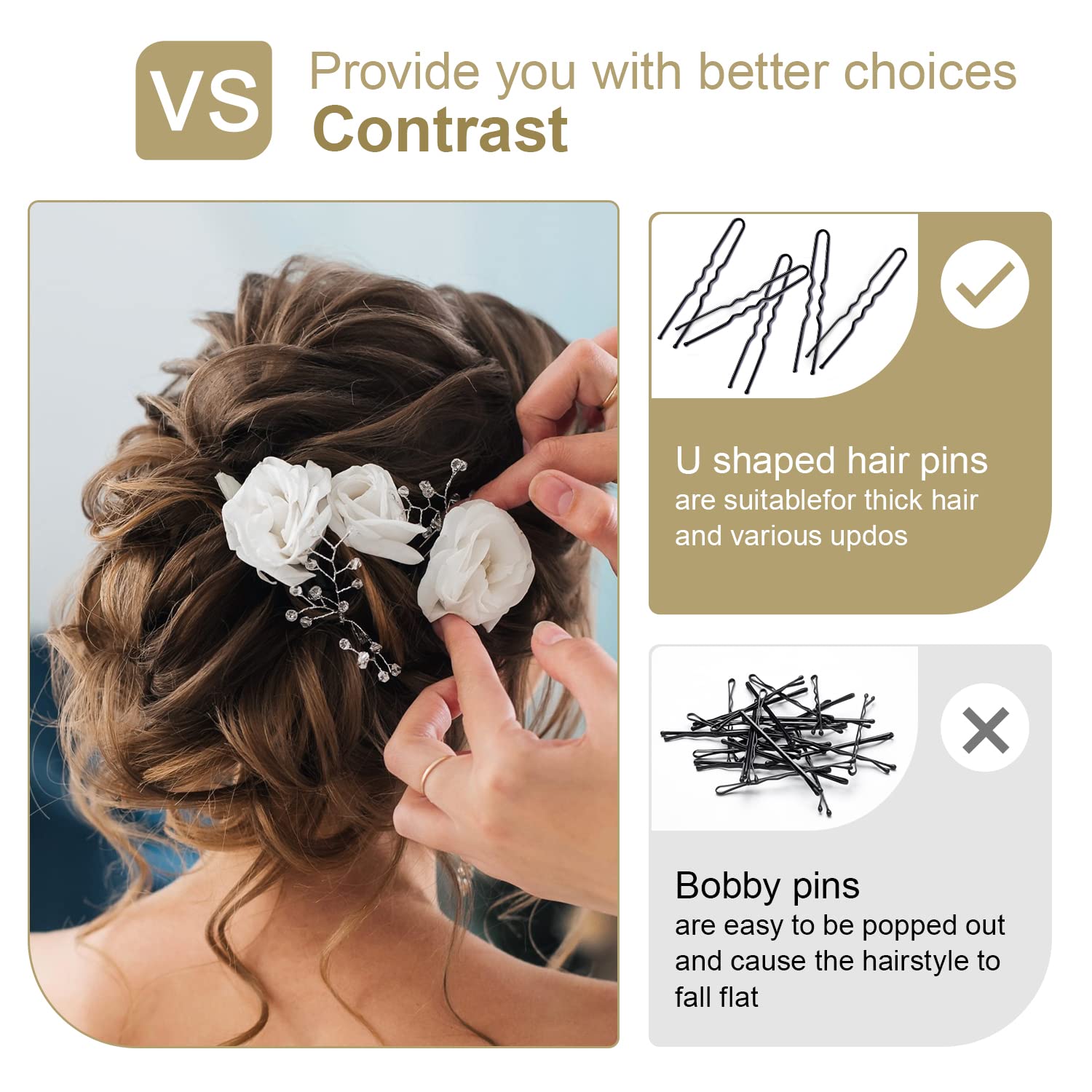 Bun Hair Pins, IKOCO 80pcs U Shaped Hair Pins for Women with Storage Box, Golden, 2.4 inch