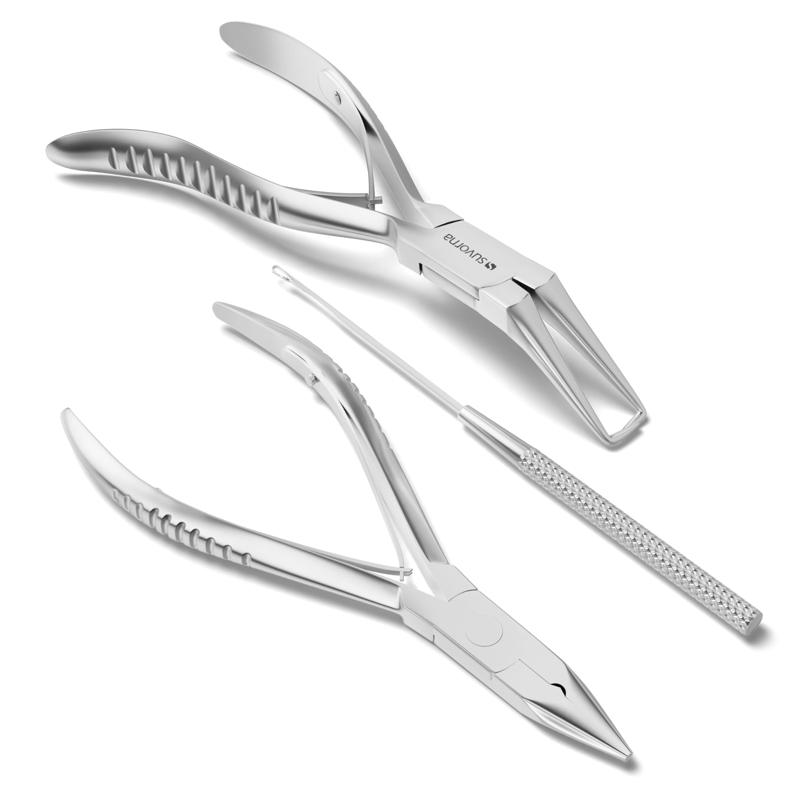 Suvorna Hairpal 3 Piece Micro Ring Hair Extension and Beading Plier Tool Kit Set, Polished Steel