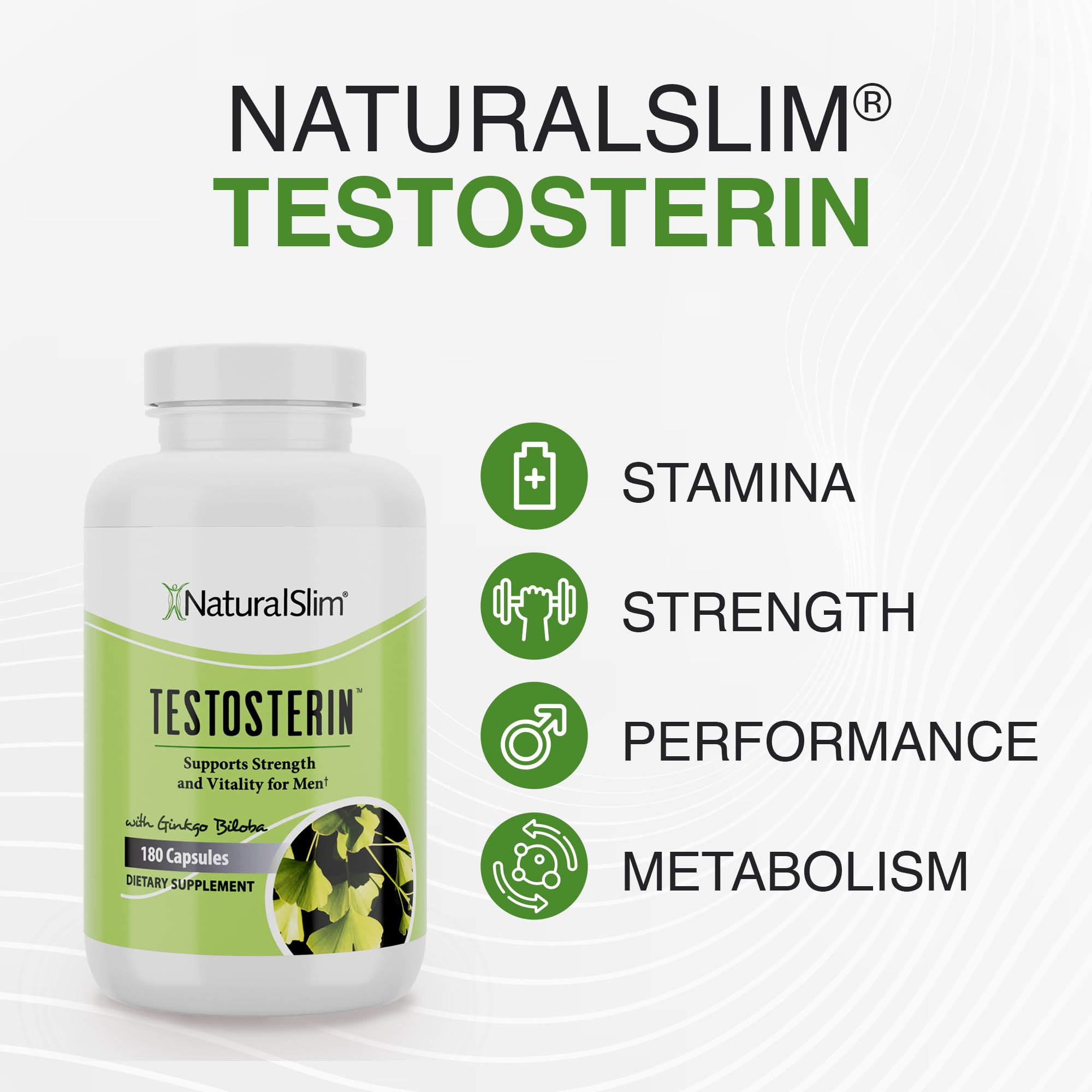 NaturalSlim Testosterin Mens Multivitamins Testosterone Booster - Testosterone Supplement with Vitamin B3, Zinc, Proprietary Blend & Testofen for Muscle Support, Stamina & Metabolism - 180 Capsules