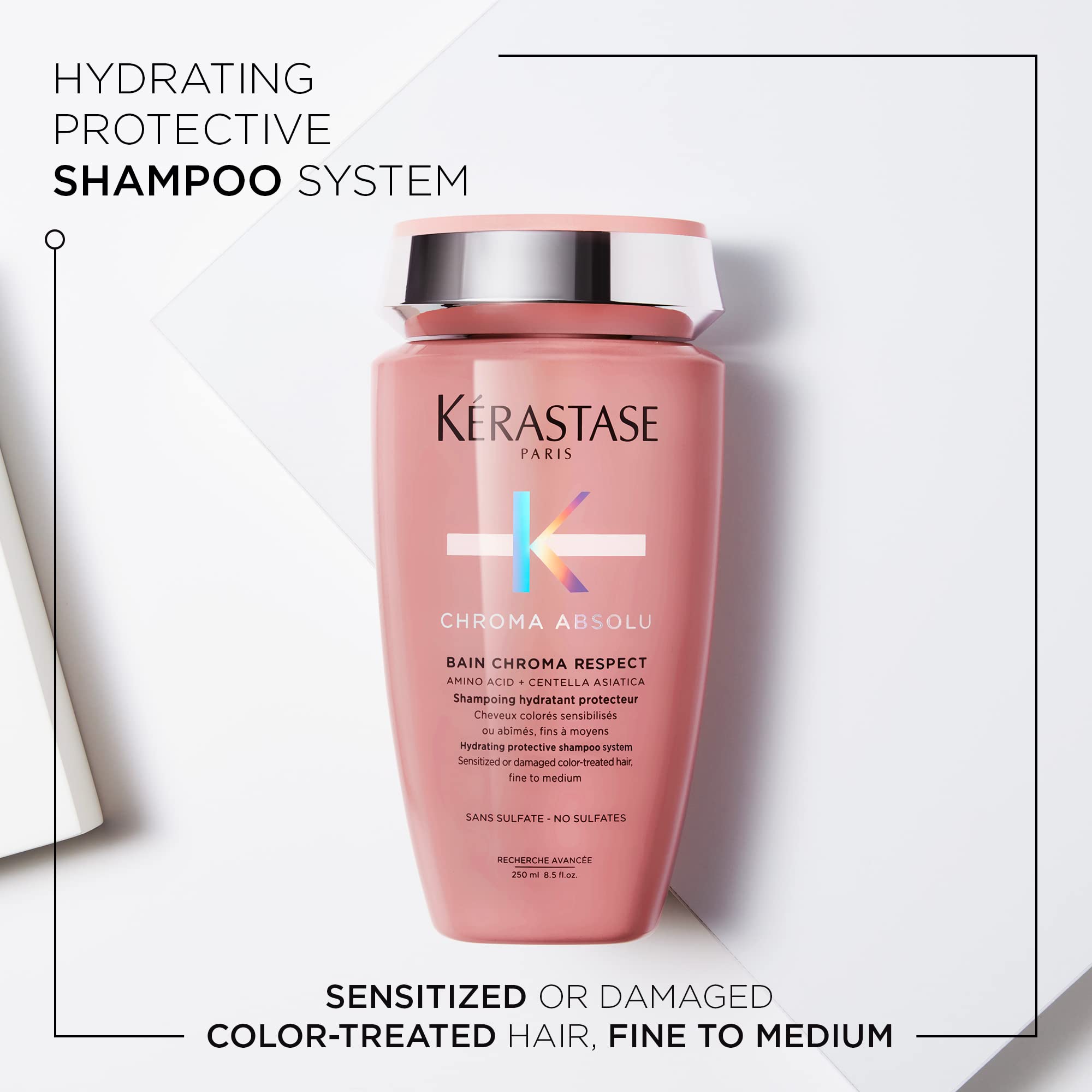 KÉRASTASE Chroma Absolute Chroma Respect Shampoo for Sensitized or Damaged Color-Treated Hair, Protects and Hydrates, Fine To Medium Hair with Glycerin and Hyaluronic Acid, 8.5 Fl Oz