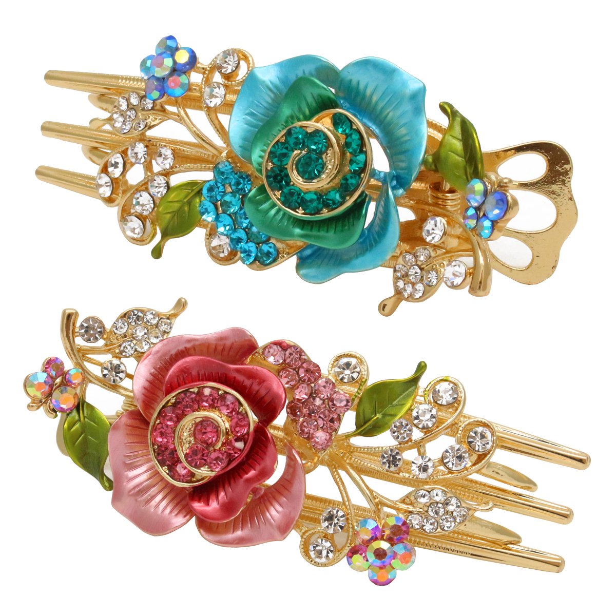 Fashion & Lifestyle Set of 2 Metal Alloy Alligator Sectioning Clips for Women and Girls - Pretty Strong Clamp Hair Pins Non-Slip Hair Grips Accessories for Thick Hair, Blue and Pink