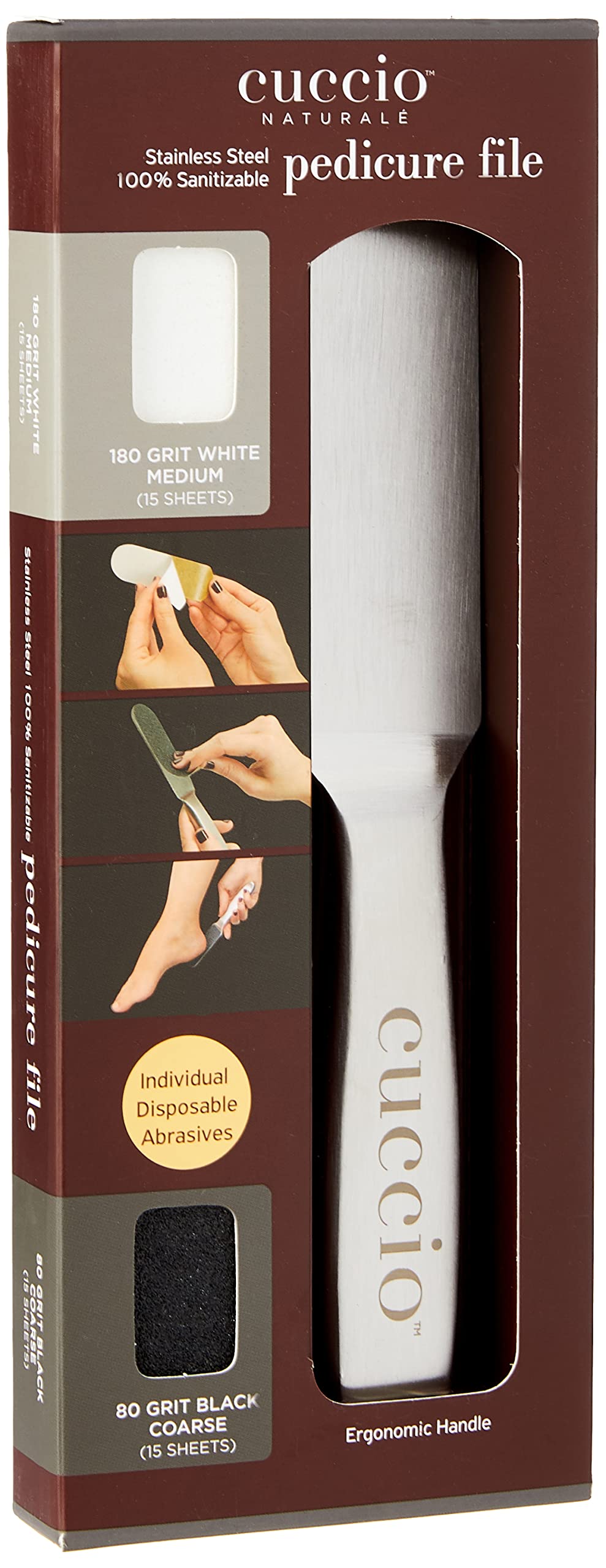 Cuccio Naturale Reusable Stainless Steel 100% Sanitizable Pedicure File Kit | 180 Grit White (15 Sheets) | 80 Grit Black Coarse (15 Sheets)