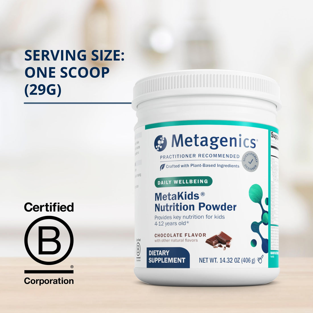 Metagenics MetaKids Nutrition Powder - Kids Multivitamin Powder - with Prebiotics, DHA, Protein & Amino Acids - Complete Protein - Non-GMO & Gluten Free - Chocolate - 14.32 oz