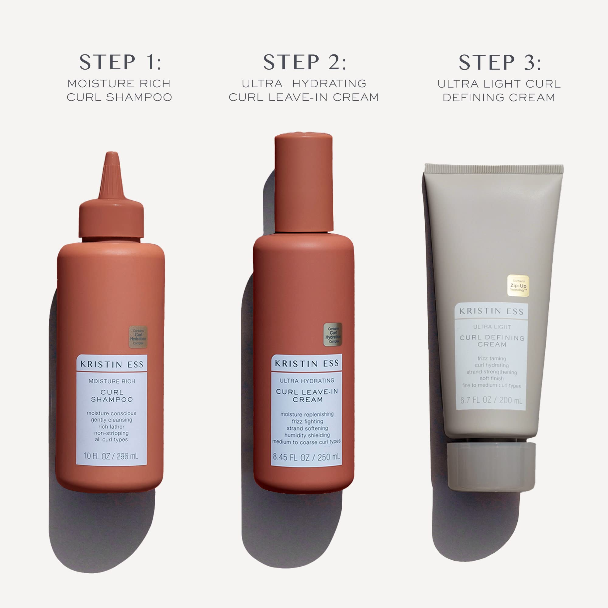Kristin Ess Bouncy Curls Curly Hair Care Set - Moisturizing Shampoo, Hydrating Leave In Conditioner, Ultra Light Curl Defining Cream for Anti Frizz 2A-4C Curls