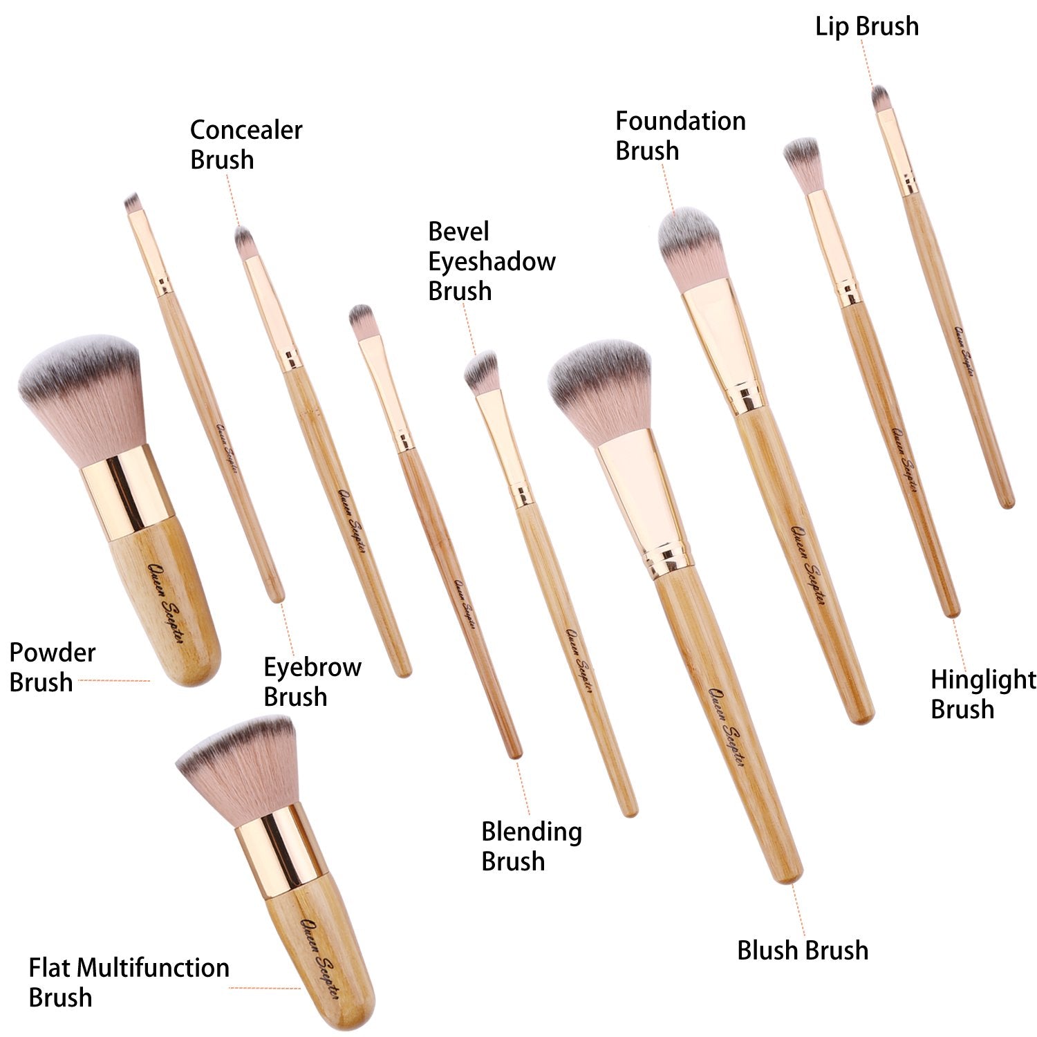 10 Pcs Makeup Brush Set Professional Bamboo Handle Make up Brush Foundation Powder Eyebrow Eyeshadow Concealer Lip Brushes Kits Cosmetic Tools With Colorful Artificial Leather Bag