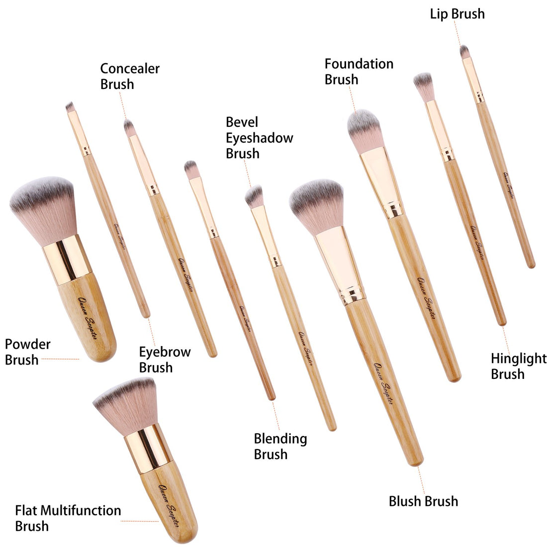 10 Pcs Makeup Brush Set Professional Bamboo Handle Make up Brush Foundation Powder Eyebrow Eyeshadow Concealer Lip Brushes Kits Cosmetic Tools With Colorful Artificial Leather Bag