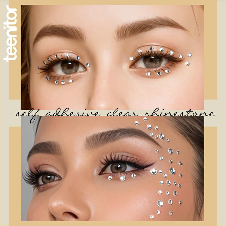 Teenitor Face Gems Self Adhesive Face Rhinestone Face Jewels, 650pcs Makeup Rhinestones, Stick On Rhinestones for Makeup, Gems for Face, Hair, Body, Eye