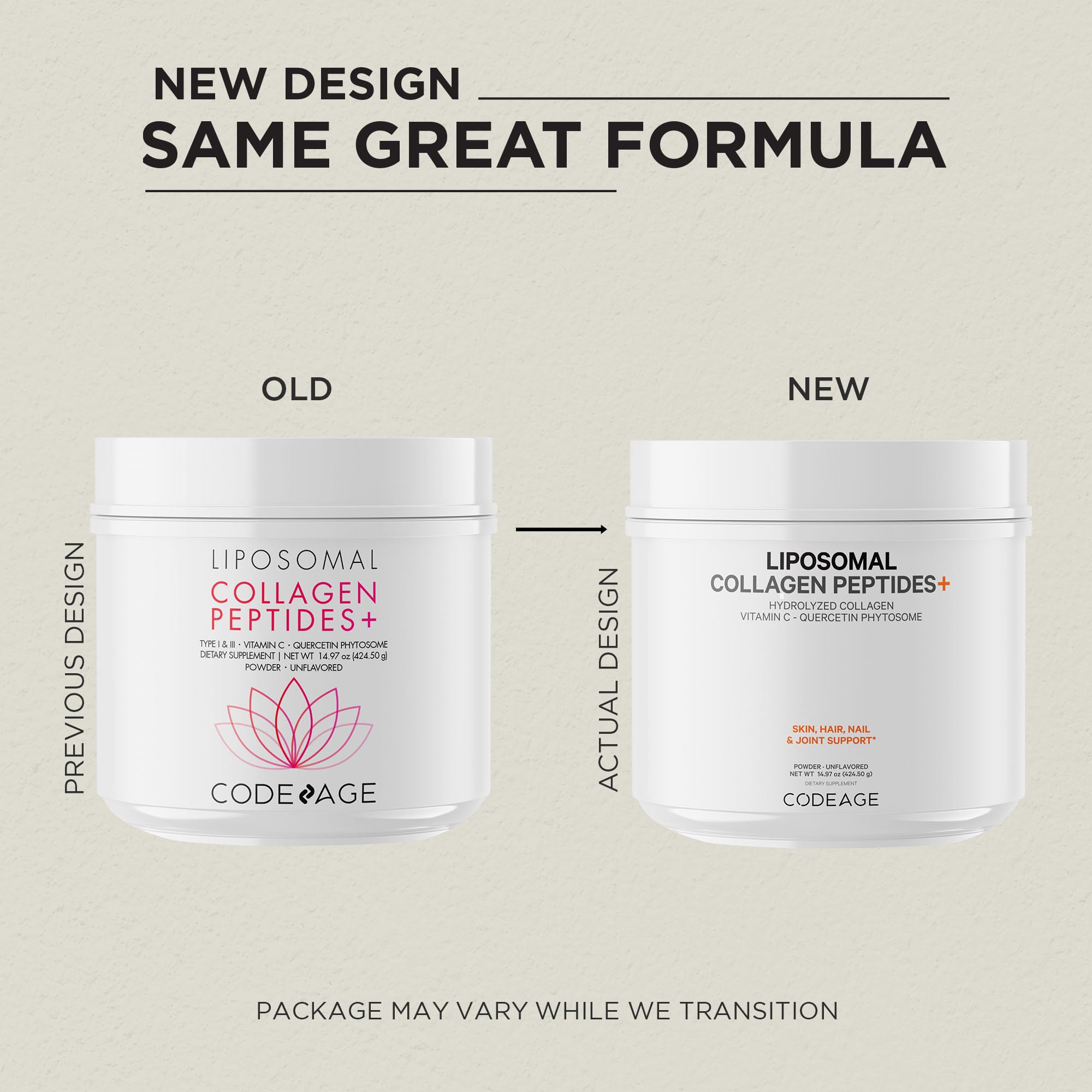 Codeage Liposomal Collagen Peptides Powder + Vitamin C & Quercetin Phytosome, Phospholipid Complex, Grass-Fed Pasture-Raised Hydrolyzed Collagen Type I & III Supplement All-in-One, Non-GMO, 14.97 oz