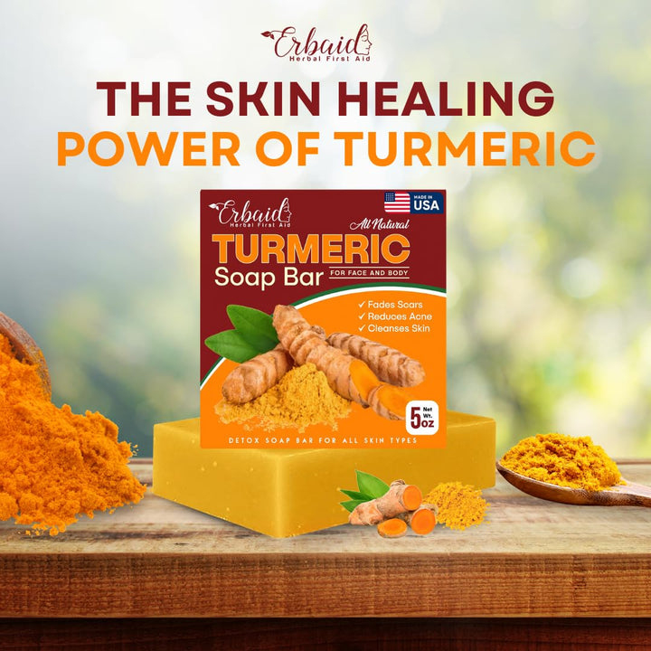 Natural Turmeric Soap Bar for Face & Body – Turmeric Skin Brightening Soap for Dark Spots, Intimate Areas, Underarms – Turmeric Face Wash for Acne – 5oz Turmeric Bar Made in USA