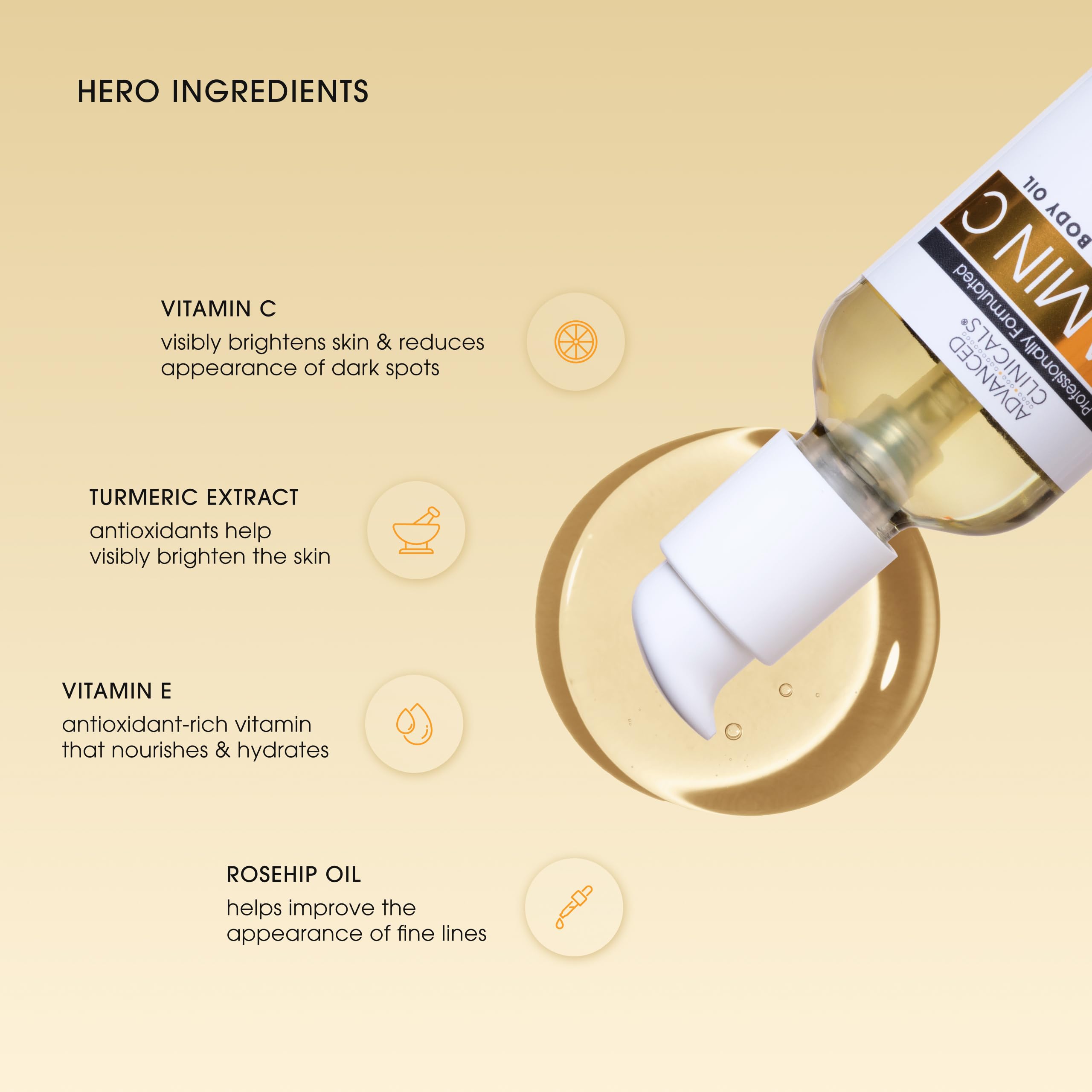 Advanced Clinicals Vitamin C Body Oil Skin Care Moisturizer W/Vitamin E & Turmeric - Nourishing, Brightening, & Hydrating Body Oil To Improve Look Of Dark Spots, Dry Skin, & Stretch Marks, 3.8 Fl Oz