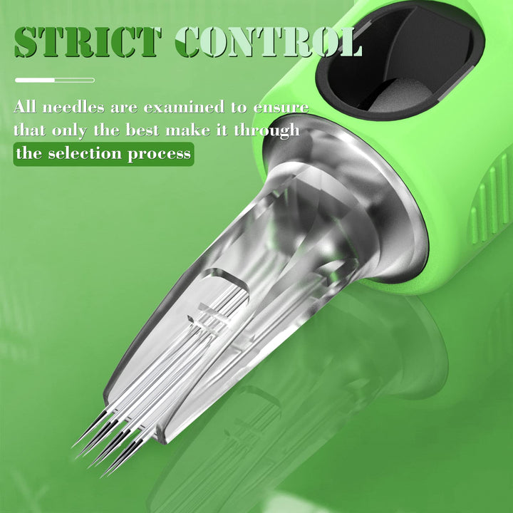 INKin Kelly Tattoo Needles Cartridges Soft Silicone Finger Ledge 7RS 0.35mm Standard Round Shader 16Pcs With Membrane Long Taper Tattoo Machine Pen Supplies (1207RS)