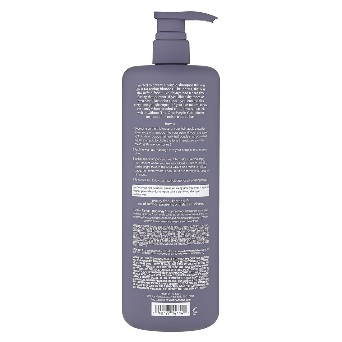 Kristin Ess Hair The One Purple Shampoo - Toning for Blonde Hair, Neutralizes Brass + Yellow Tones, Sulfate Free, 33.8 fl oz