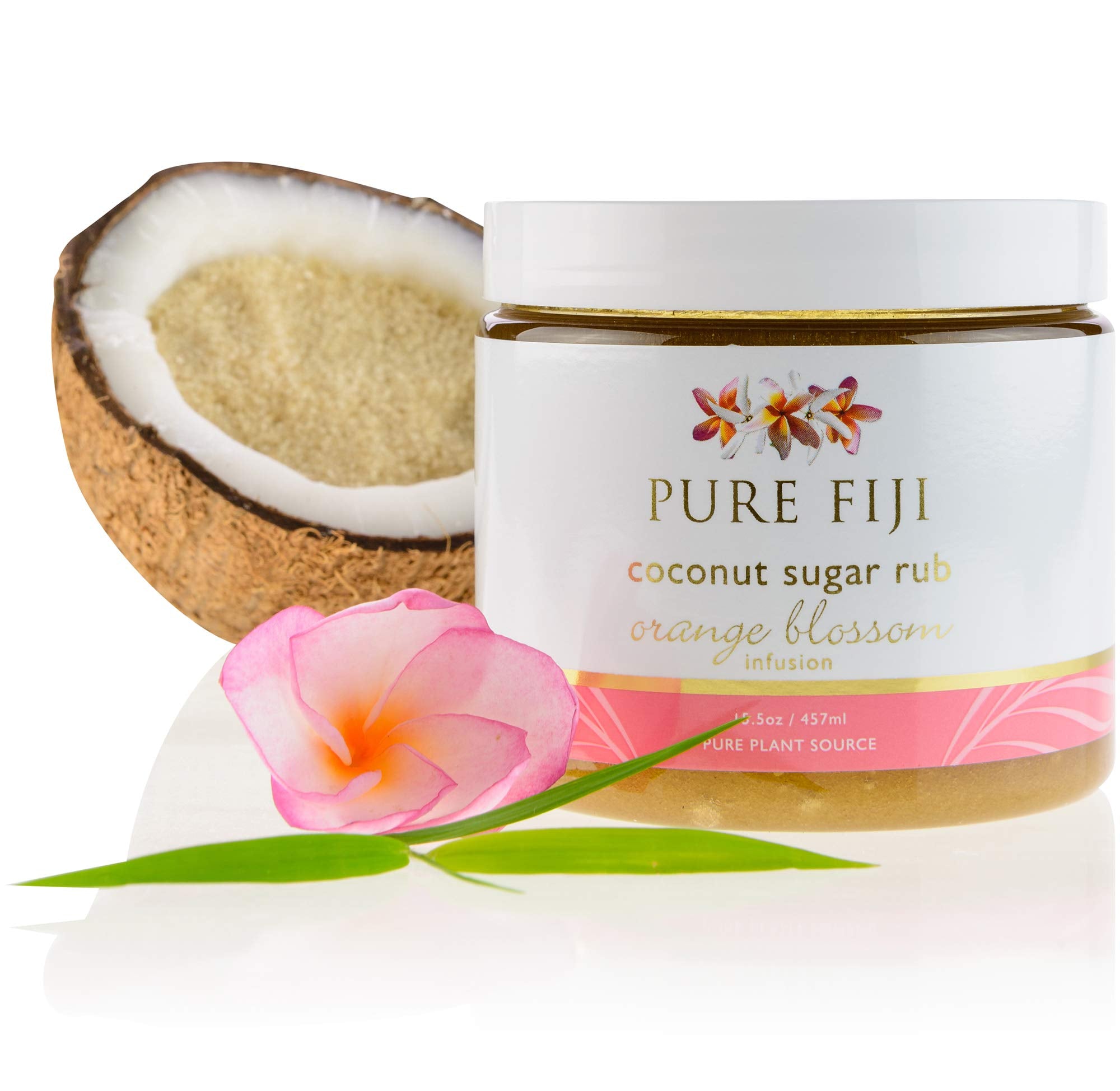 Pure Fiji Coconut Sugar Body Scrub - Body Exfoliator Scrub Natural Origin for Smooths and Softens Skin - Organic Exfoliating Sugar Scrub for Body, Orange Blossom, 15.5 Oz