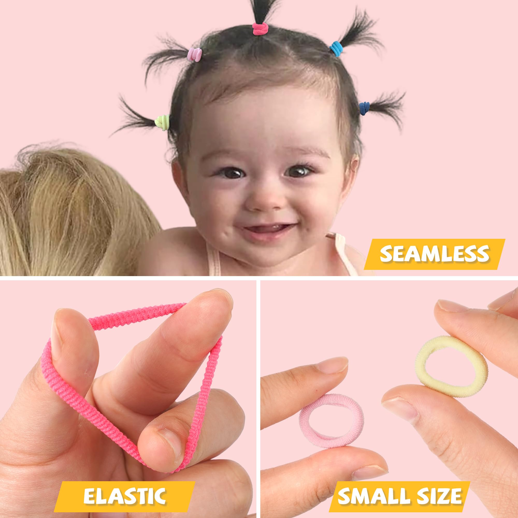 CÉLLOT 300PCS Baby Hair Ties,Diameter 0.8 Inch Seamless Finger Rubber Hair Elastics,Small Nylon Hair Ponytail Holders Hair Accessories for Girls Kids