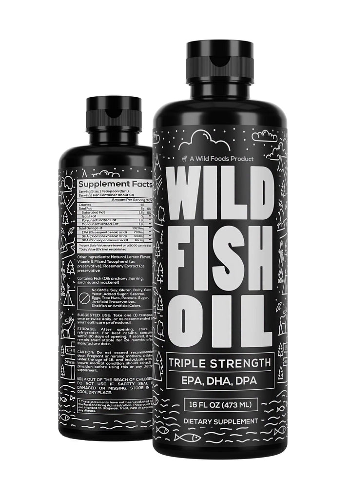 Wild Foods Liquid Omega 3 Fish Oil Supplement, Lemon, 16 oz (1 pk) | Wild Caught, Burpless, Odorless, Non-GMO, Gluten Free | DPA, DHA, EPA Triple Strength Heart & Joint Nutrition for Women & Men