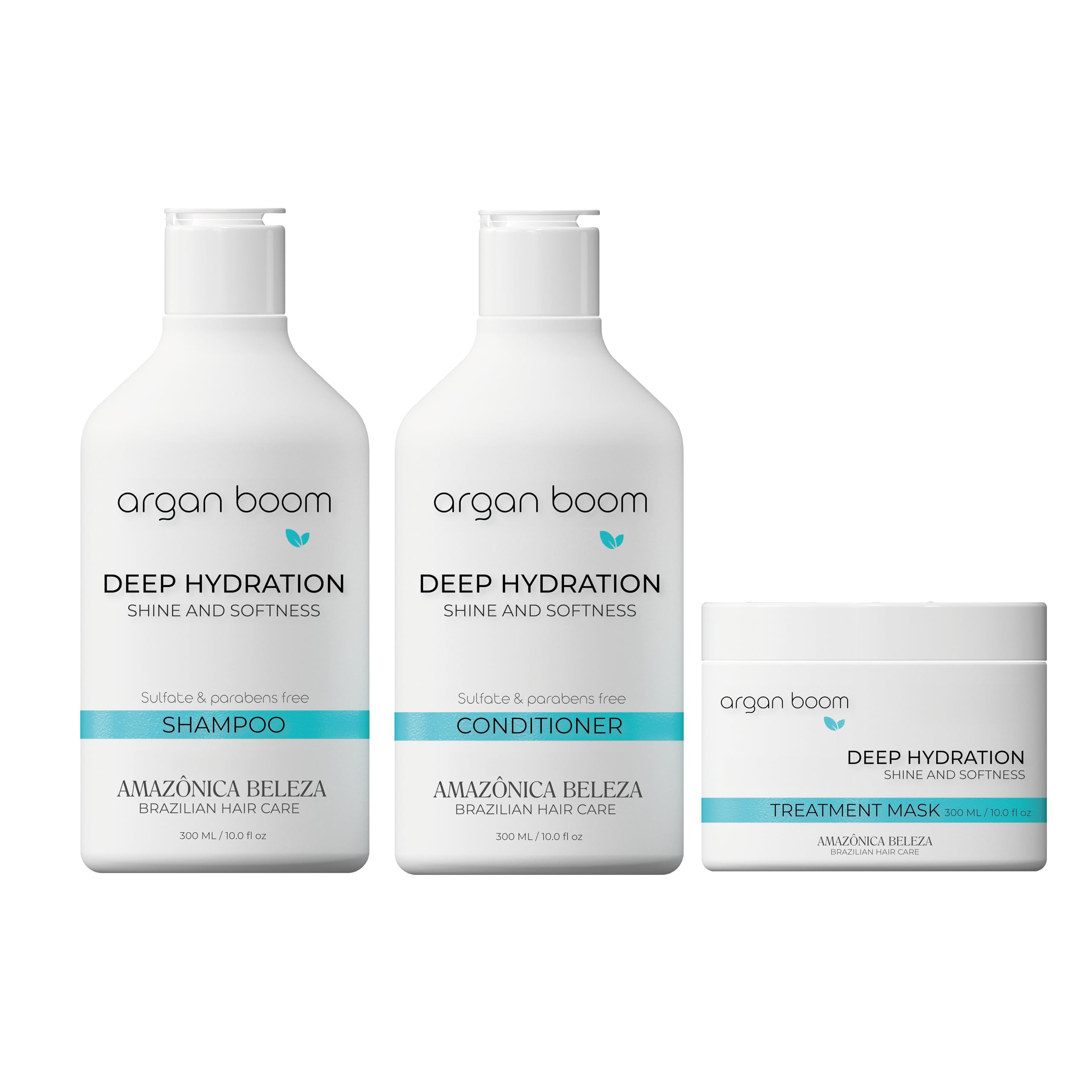 AMAZONICA BELEZA Argan Oil Hair Shampoo, Conditioner and Mask for Intense Moisturizing, Hydrate & Repair Kit for Dry Hair, Kit Hidratante con Oleo de Argan y Vitamina E, (10 Oz/each)