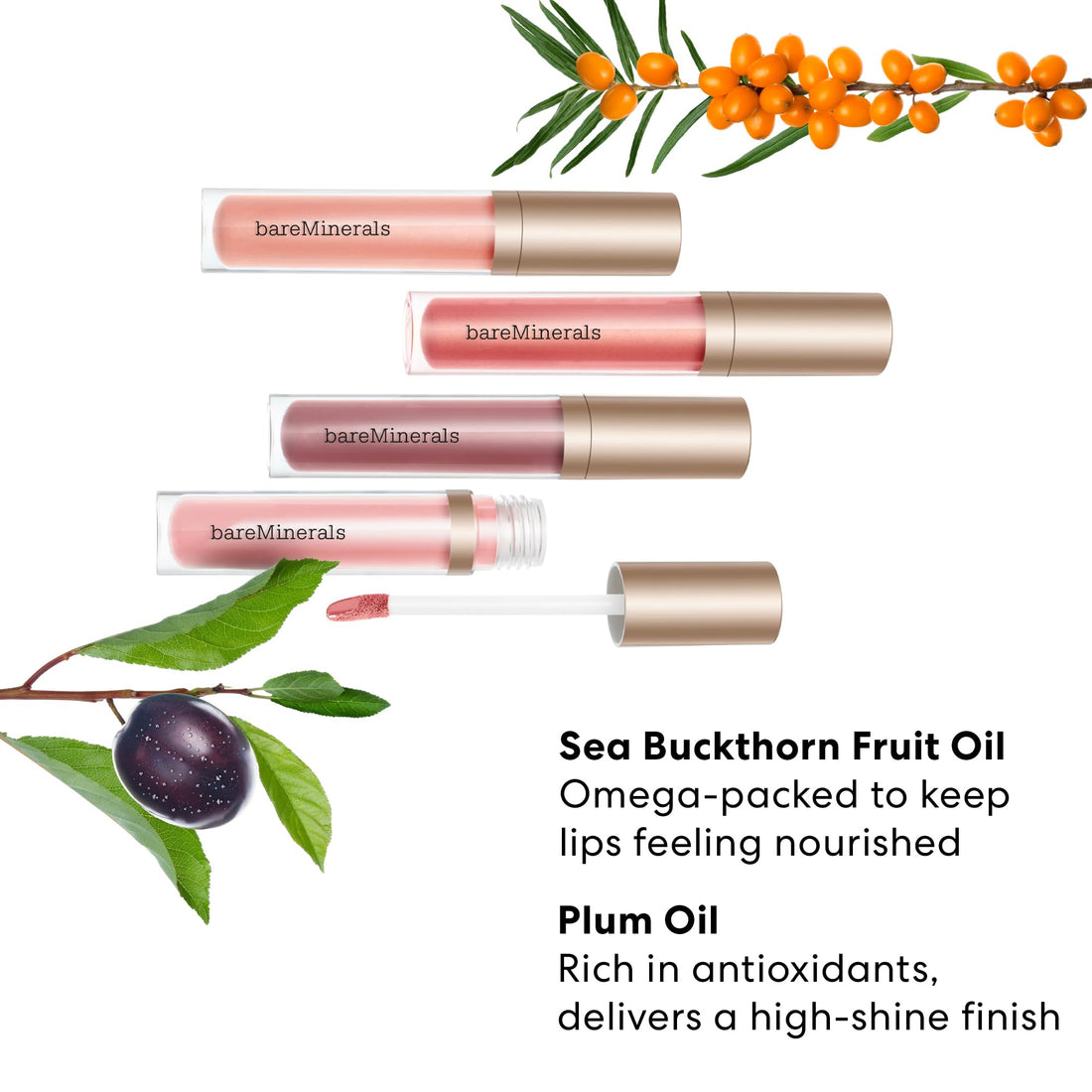 bareMinerals Mineralist Lip Gloss-Balm, Hydrating LipGloss + Balm Hybrid, Sheer Glossy, No Stickiness, Improves Smoothness, Vegan, AE Love (True Mauve)