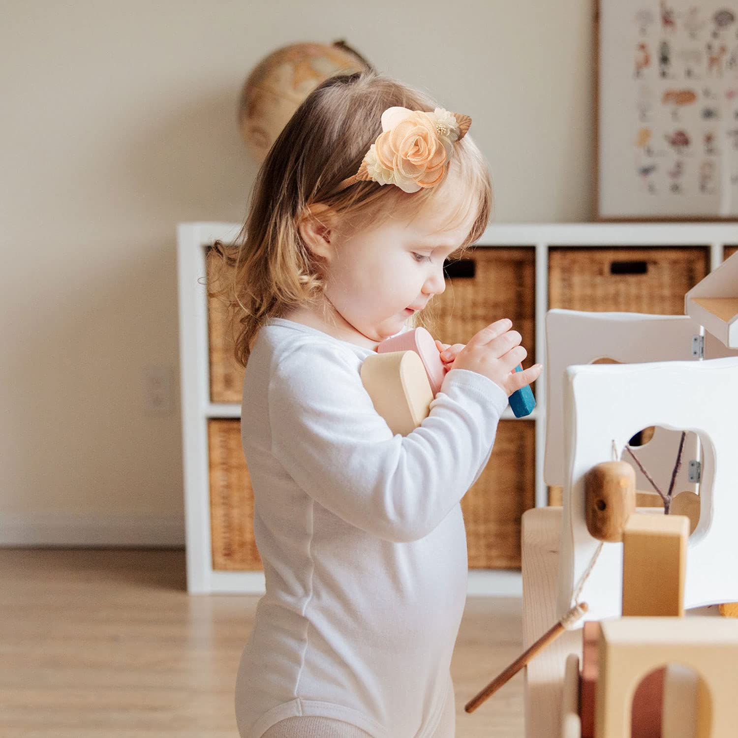 Cinaci 5 Pack White Pink Delicate Rose Flower Nylon Headbands Floral Hair Bows Daisy Flowers Headband Elastic Hair Bands Easter Christmas Hair Accessories for Baby Girls Newborns Infants Toddlers Kids