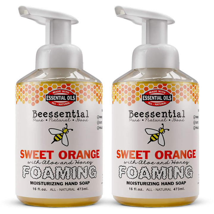 Orange, 32 Ounce: Beessential All Natural Foaming Hand Soap, Orange Essential Oils, Made With Moisturizing Aloe & Honey - Made In The Usa, 16 Oz 2 Pack