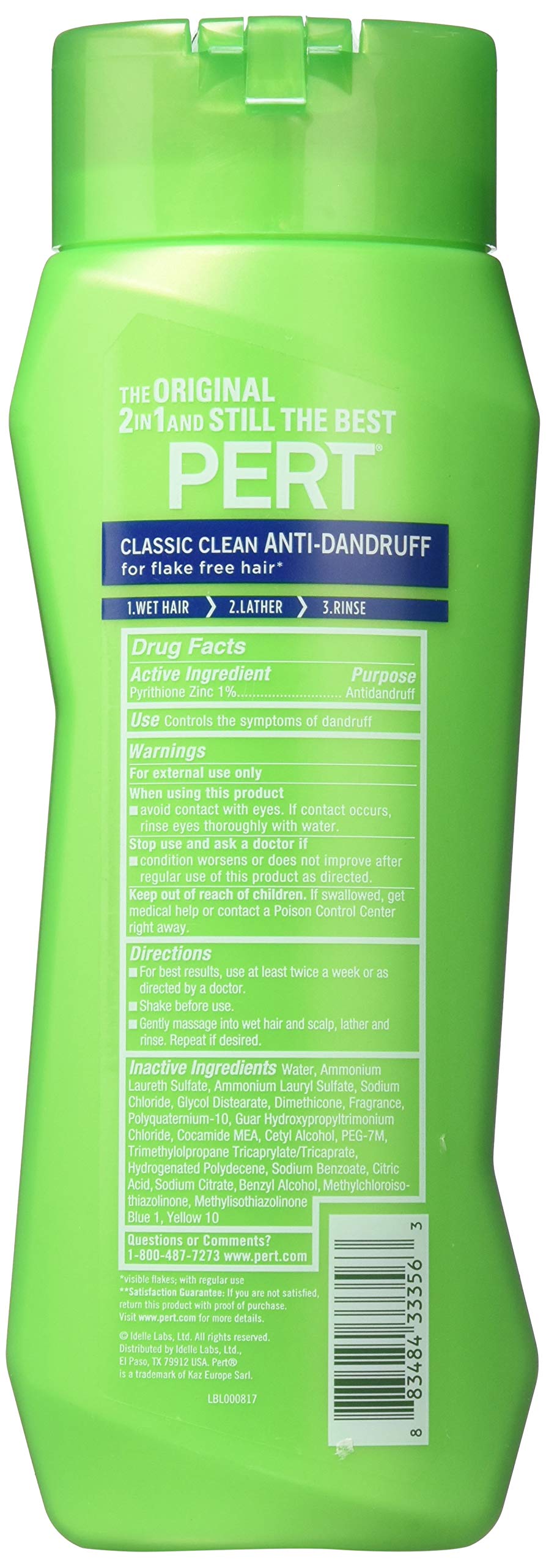 Pert Plus Dandruff Control Pyrithione Zinc For Flake Free Hair 2 In 1 Shampoo, 13.5 Ounce(Pack of 6)