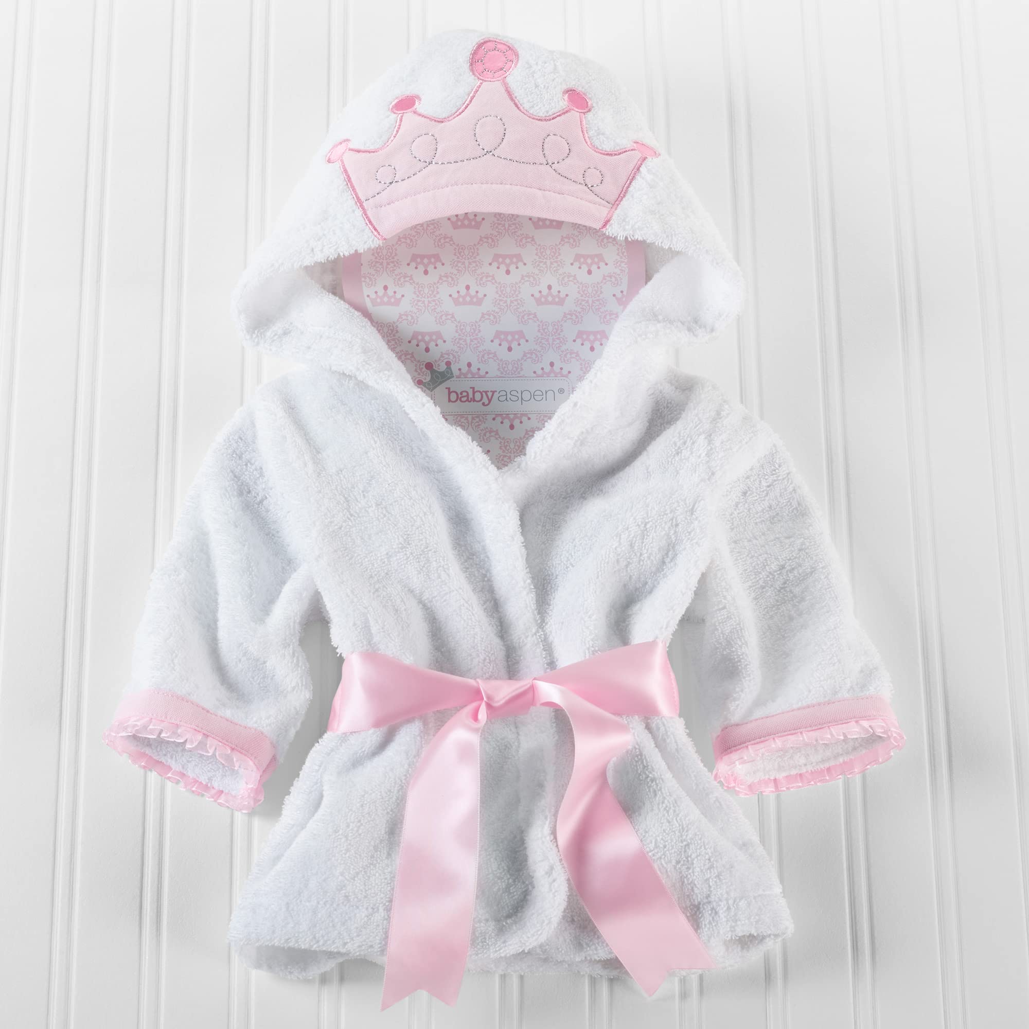Baby Aspen Little Princess Hooded Towel Robe, 0-9 Months, Baby Bath Towel/Spa Robe