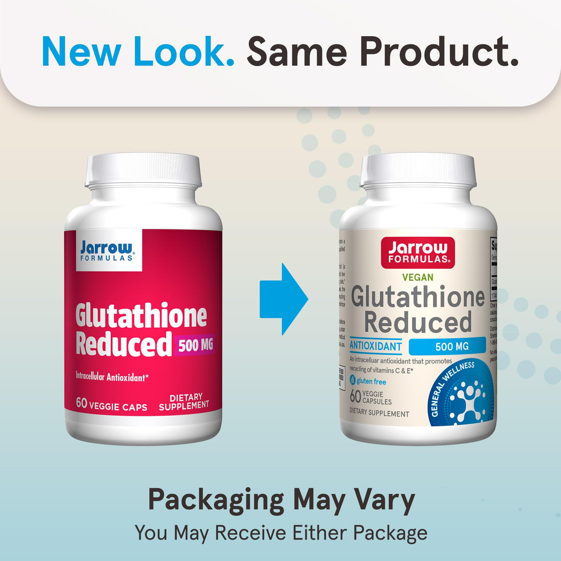 Jarrow Formulas Glutathione Reduced 500 mg - 60 Veggie Capsules - Intracellular Antioxidant - Quality Glutathione Supplements - Supports Recycling of Vitamins C & E - Non-GMO - Gluten Free - Vegan