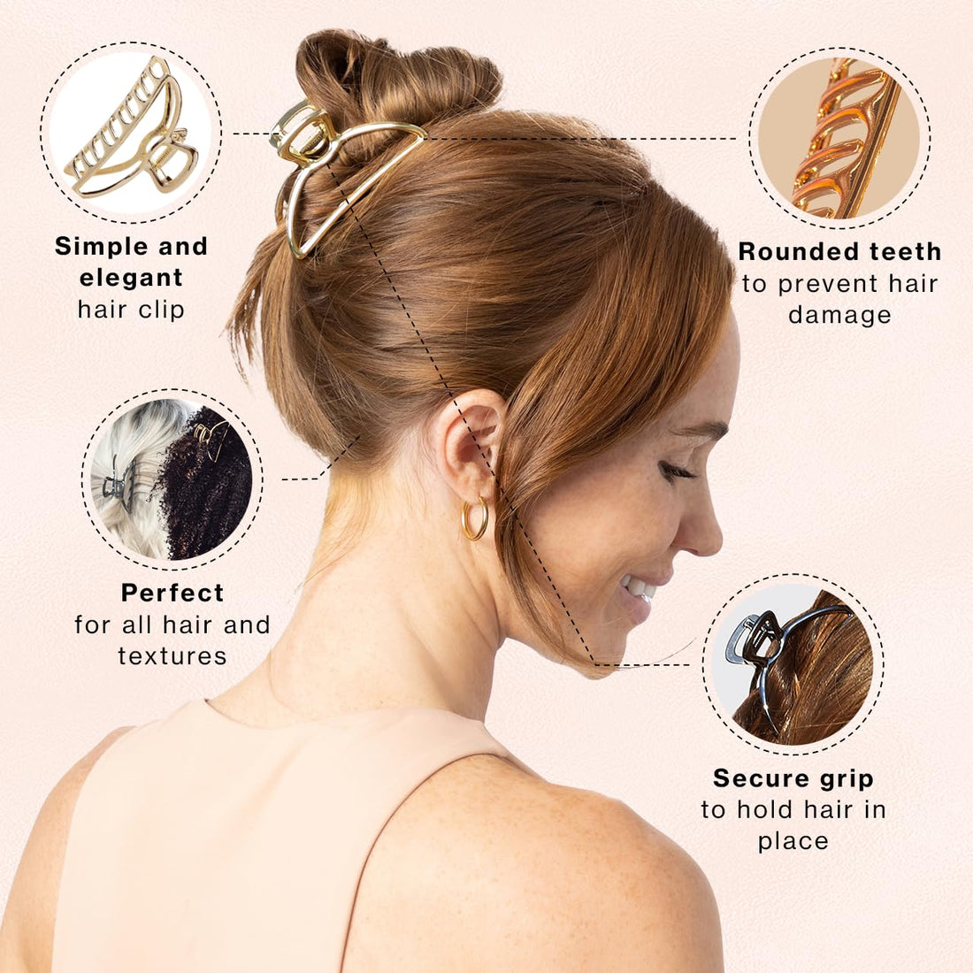 Kitsch Metal Hair Clips for Women - Durable & Elegant Metal Claw Clips, Perfect for Everyday Use & Special Occasions - Gold & Hematite - 2 Pcs