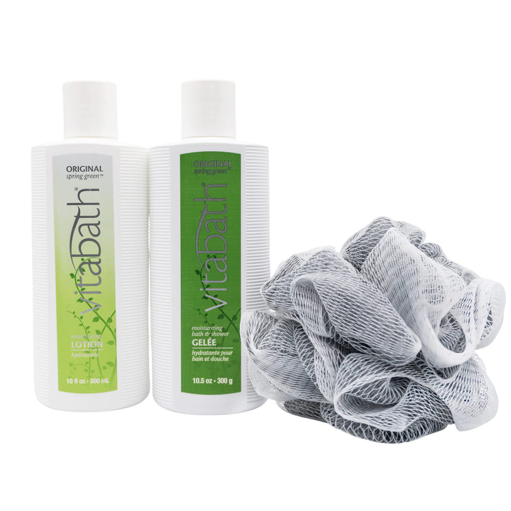 Vitabath Original Spring Green Everyday Set Shower Gelee, Lotion & Foam Enhancing Pouf