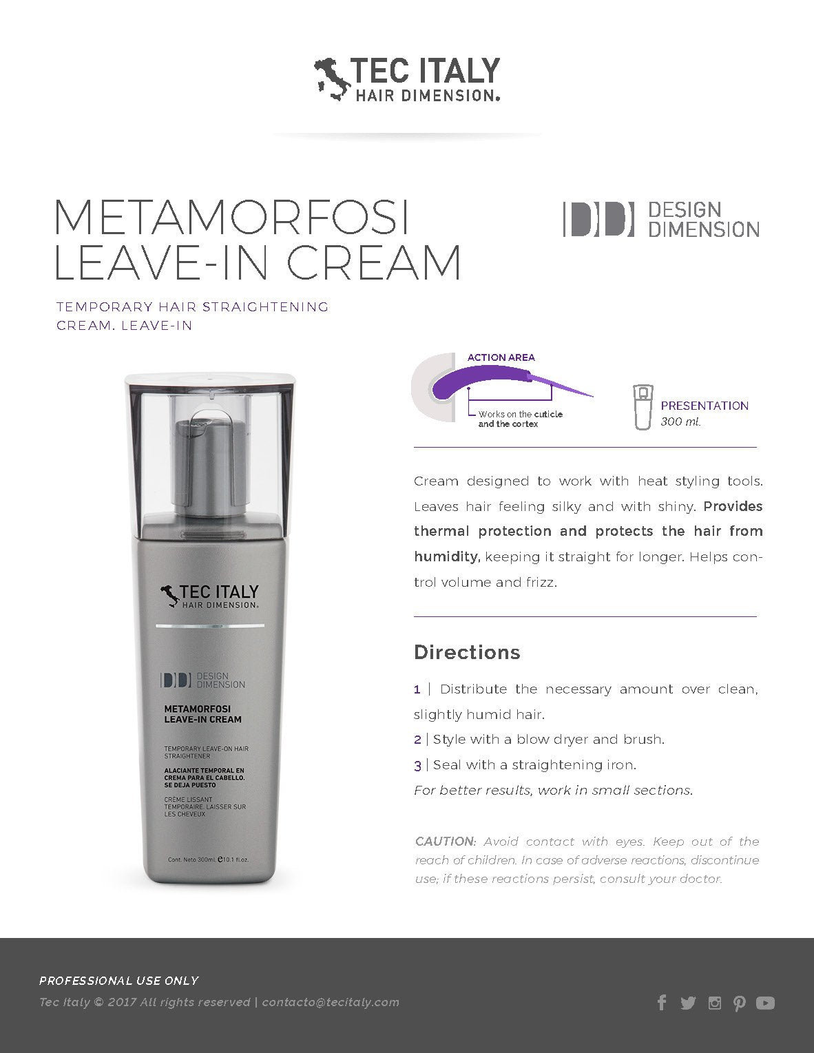 Tec Italy Straightening Pack: Metamorfosi Shampoo, Conditioner, Leave in Treatment - 30.3 Fl Oz, Paraben Free, For Curly Hair, Citrus Scent - Set of 4 by Tec Italy