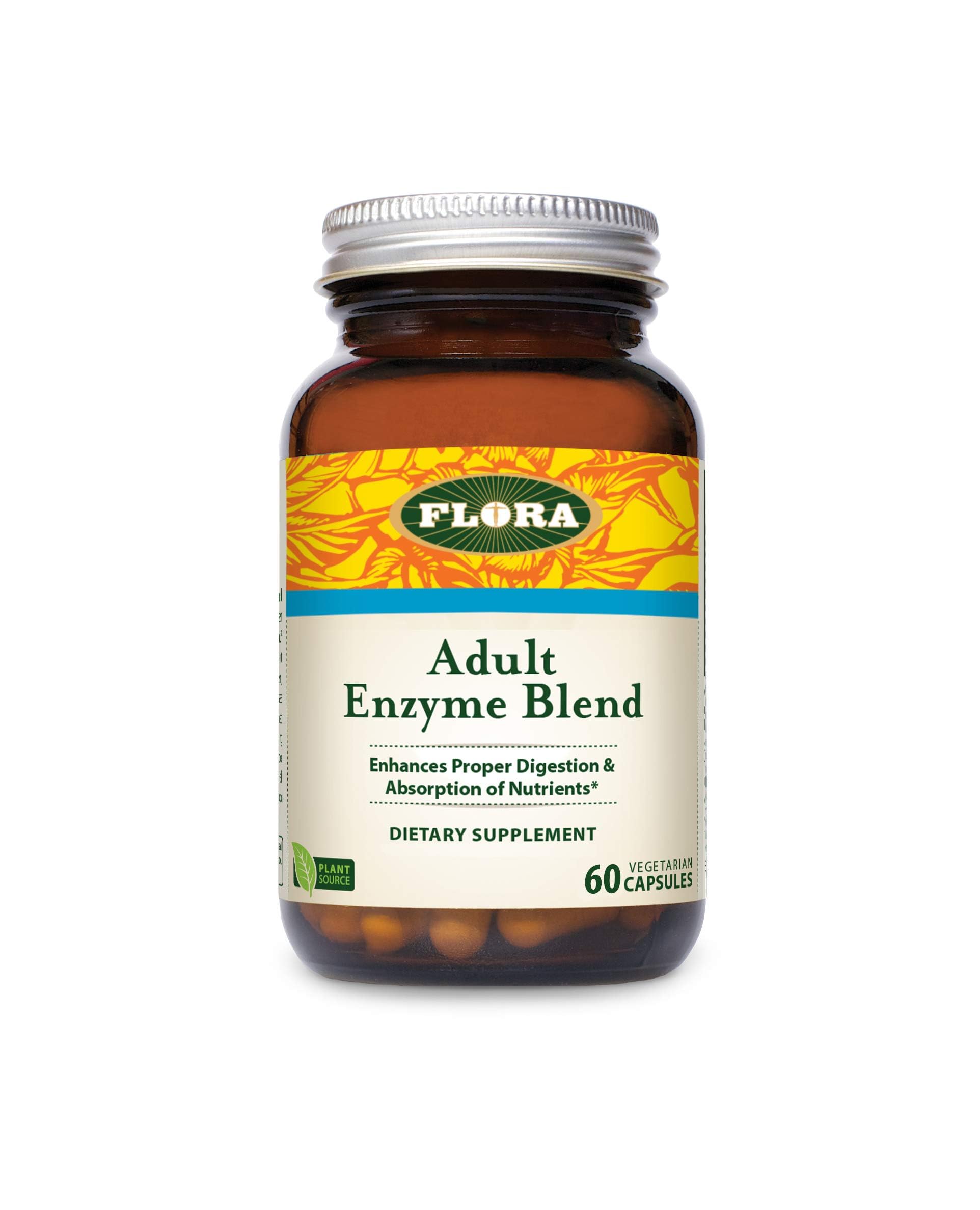 Flora - Adult Enzyme Blend, Aids in Digestion, Enhances Digestion & Absorption of Nutrients, 60 Vegetarian Capsules