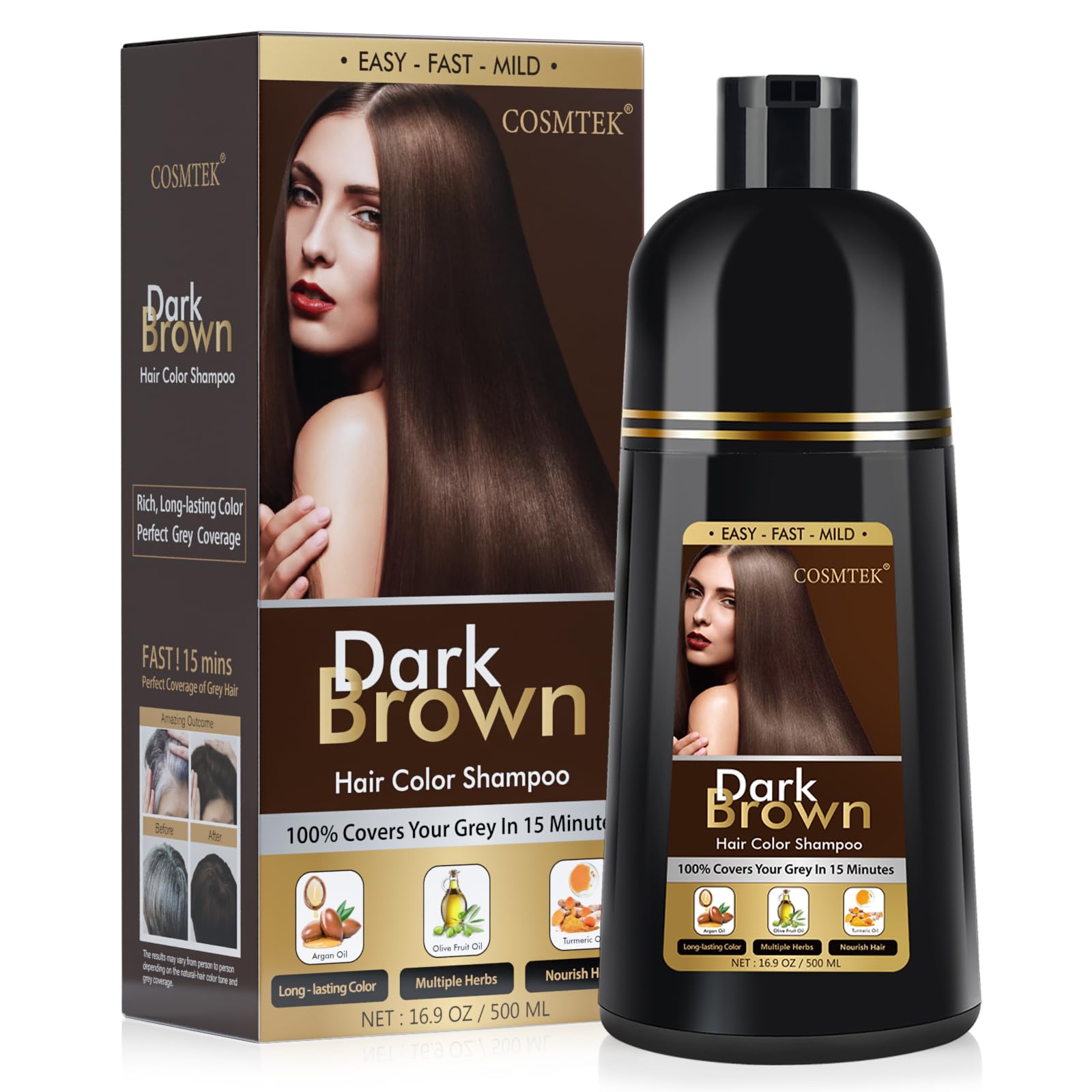BOJICA COSMTEK Dark Brown Hair Dye Shampoo, Hair Color Shampoo for Women, Natural Shampoo Hair Dye 3 in 1 for Gray Hair-100% Grey Hair Coverage/Instant/Herbal Ingredients-17.6 OZ