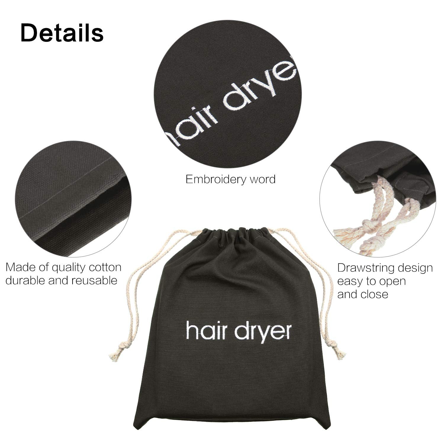 Bememo Hair Dryer Bags Cotton Drawstring Bag Container Hairdryer Bag, 11.8 by 13.8 Inch (Dark Gray)
