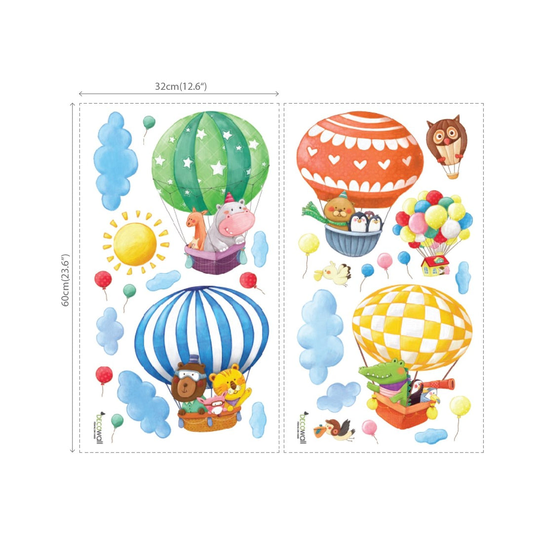 DECOWALL DA-1406B Animal Hot Air Balloons Kids Wall Stickers Wall Decals Peel and Stick Removable Wall Stickers for Kids Nursery Bedroom Living Room décor