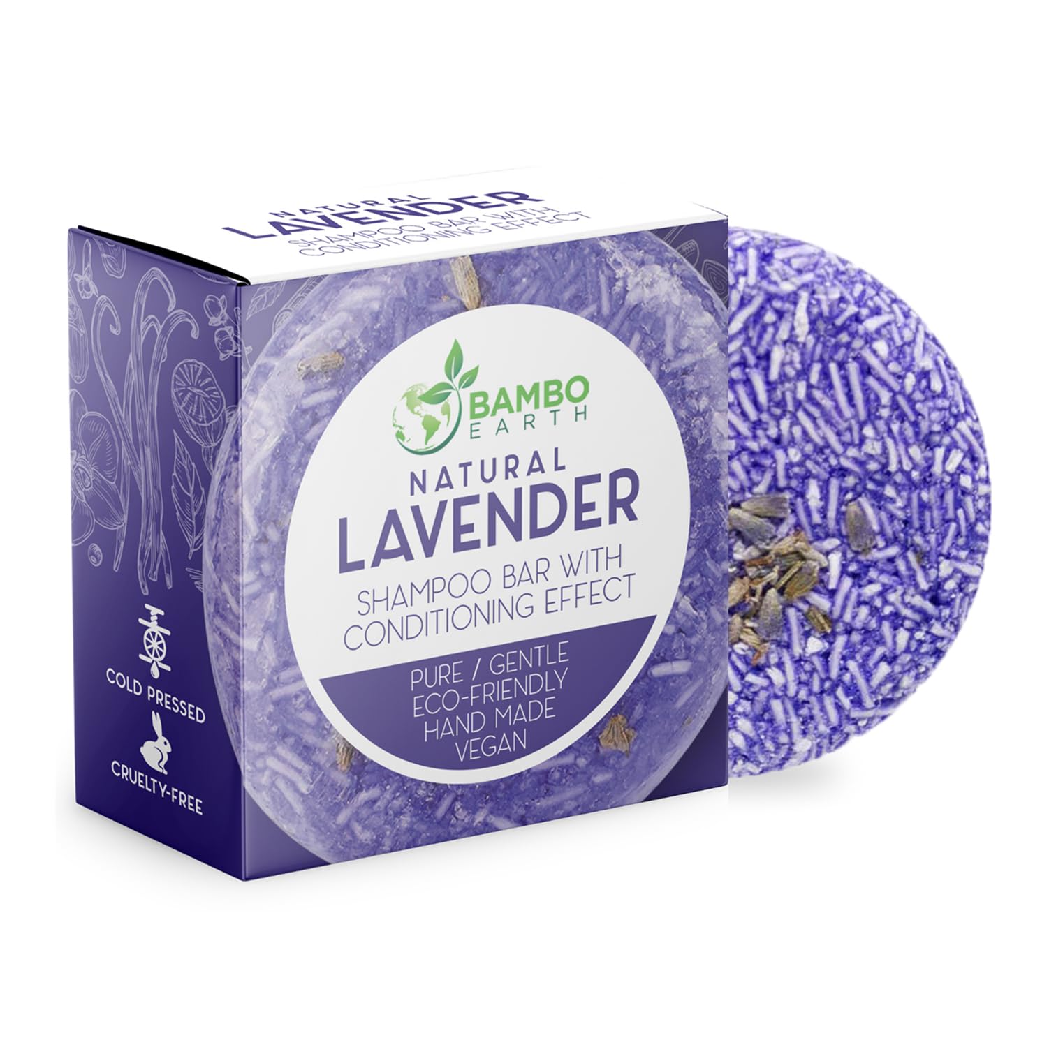 BAMBOEARTH Solid Shampoo Bar And Conditioner Effect Hair Soap – 100% Organic Shampoo Bars For Hair With All Natural Plant Based Essential Oils And Zero Waste Biodegradable Packaging (Lavender)