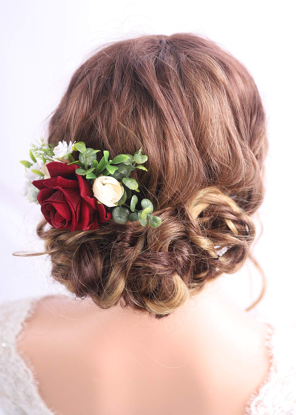 Kercisbeauty Red Floral Hair Clip Burgundy Wedding Hair Comb Headband for Brides Garden Wedding Bridal Bridesmaide Headpiece Flower Girl Hair Dress