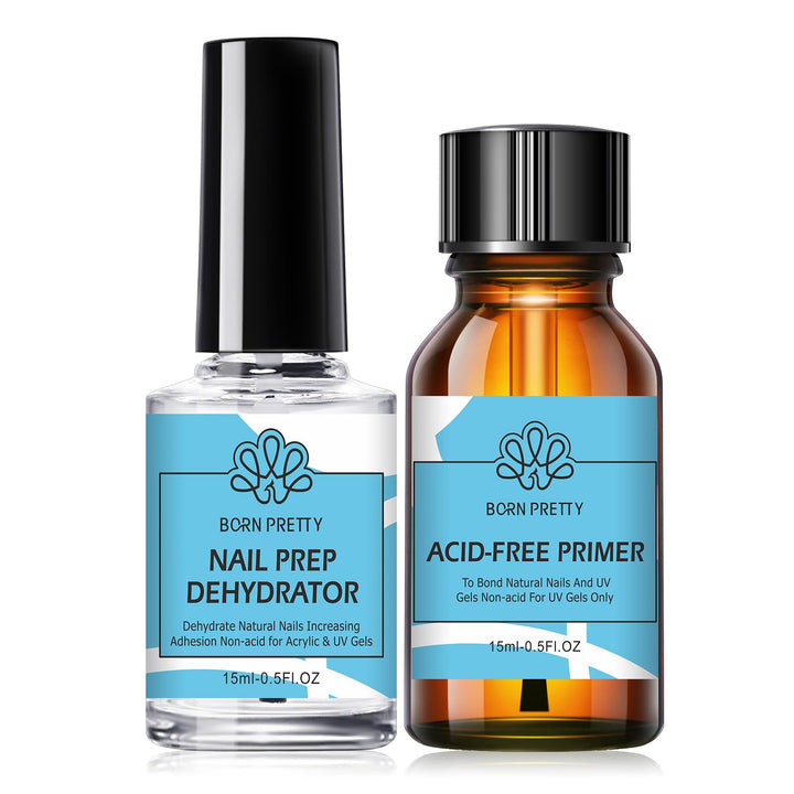 BORN PRETTY Natural Nail Prep Dehydrate and Bond Primer Acid-Free,15ml Dehydrator for Acrylic and Gel Nail Polish, Non Acid Primer for UV Gels Fast Dry Superior Bonding Agent Gift Box Set