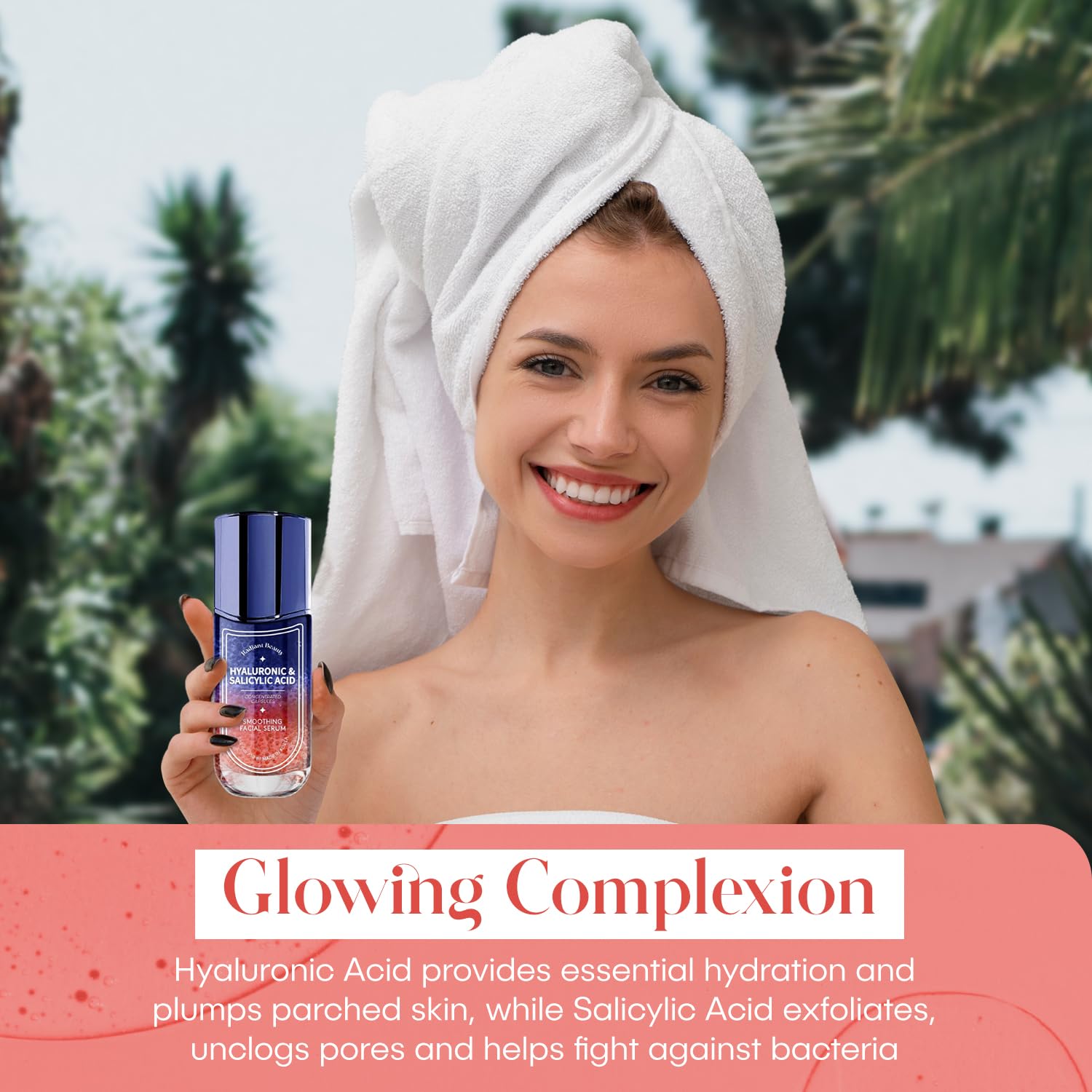 Radiant Beauty Hyaluronic Acid Facial Serum - Anti-Aging, Deep Hydration, Smooths & Cleanses - Salicylic Acid for Pore Cleansing - Dermatologist Tested, Korean Skin Care - 1.69 FL.OZ.