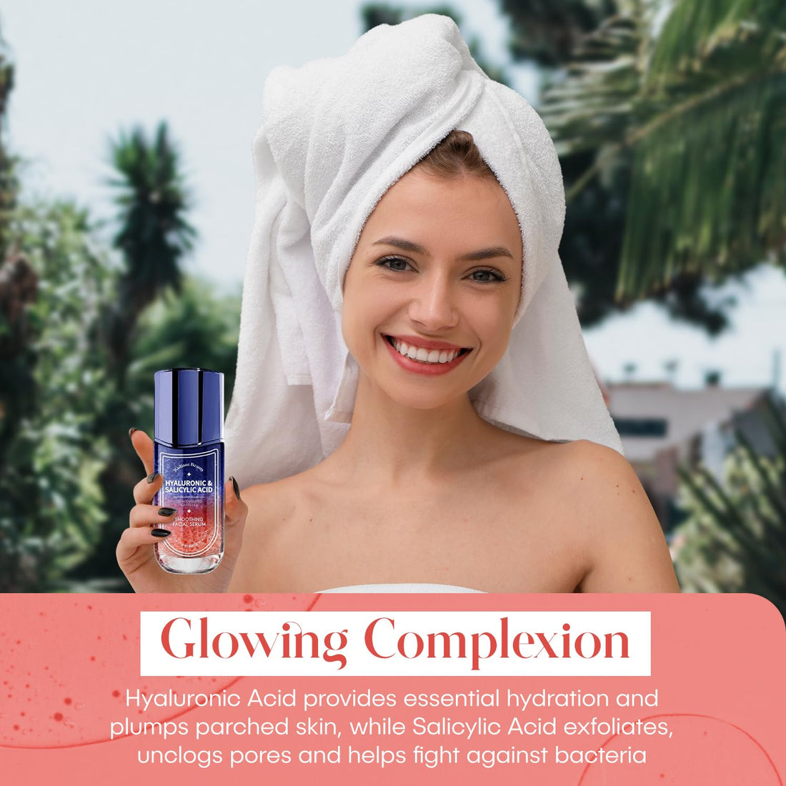 Radiant Beauty Hyaluronic Acid Facial Serum - Anti-Aging, Deep Hydration, Smooths & Cleanses - Salicylic Acid for Pore Cleansing - Dermatologist Tested, Korean Skin Care - 1.69 FL.OZ.