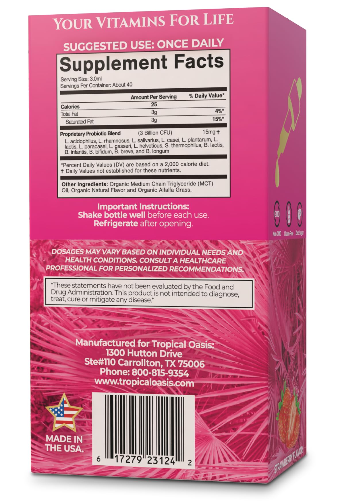 Tropical Oasis USDA Organic Liquid Probiotic for Women | Digestive Support & Gut Health | Liquid Vitamins for Women | 98% Absorption | Vegan, Non-GMO | 40 Servings