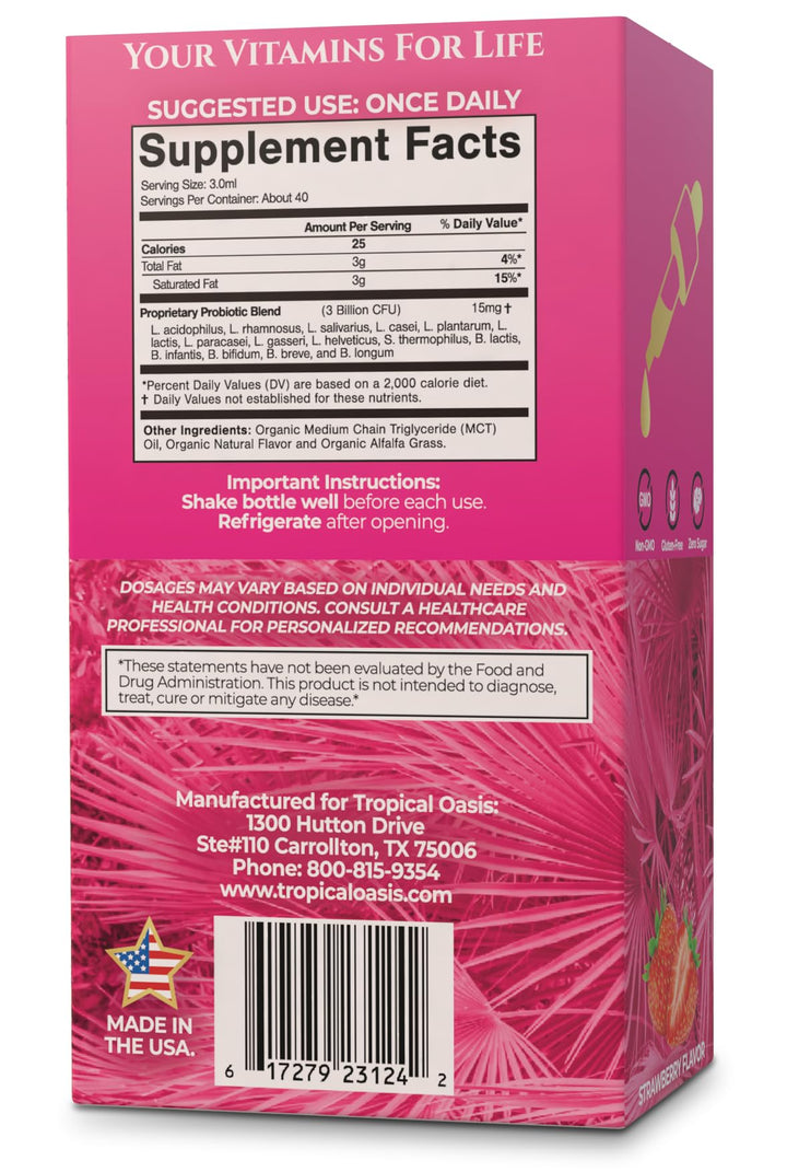 Tropical Oasis USDA Organic Liquid Probiotic for Women | Digestive Support & Gut Health | Liquid Vitamins for Women | 98% Absorption | Vegan, Non-GMO | 40 Servings