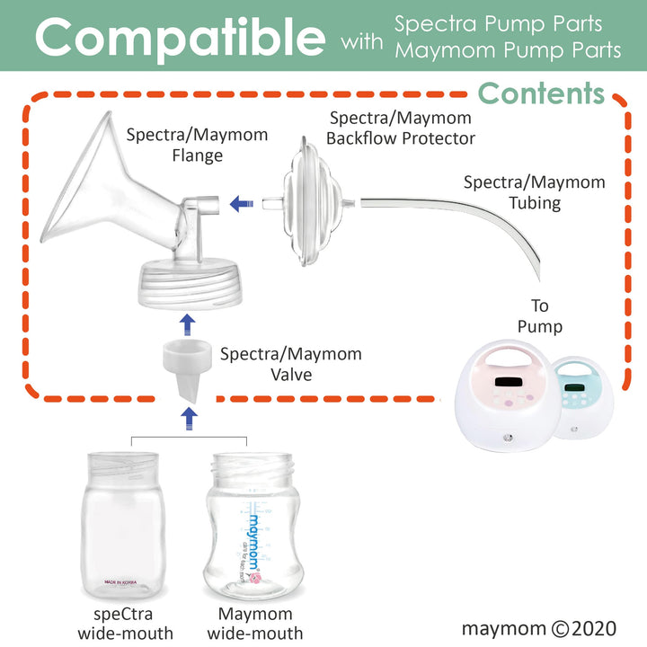 Maymom Pump Parts Compatible with Spectra S2 Spectra S1 Spectra 9 Plus Breastpump, Flange (28 mm) Valve Tubing Backflow Protector