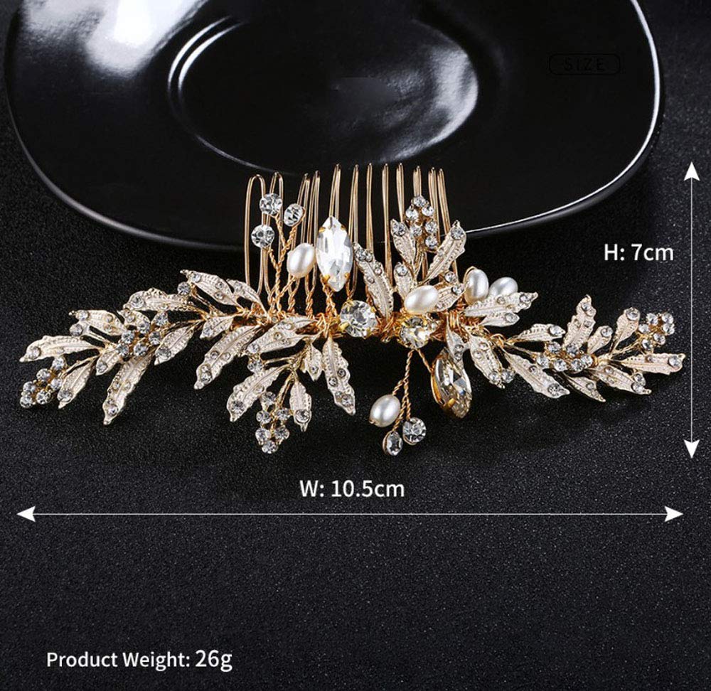 Deniferymakeup Wedding Gold Rhinestone Pearls Flower And Leaf Hair Comb Bridal Vintage Headpiece Crystal Women Hair Comb Bridal Hair Comb Wedding Hair Piece Wedding Accessories Jewelry Set