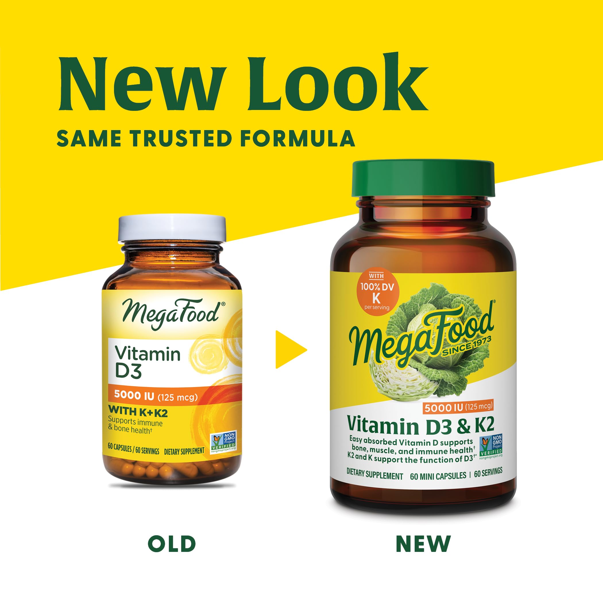 MegaFood Vitamin D3 5000 IU (125 mcg) - VegetarianVitamin D Supplements with Vitamin D3 K2, Supports Bones, Teeth, Muscles & Immune Health, Certified Non-GMO - 120 Mini Capsules, 120 Servings