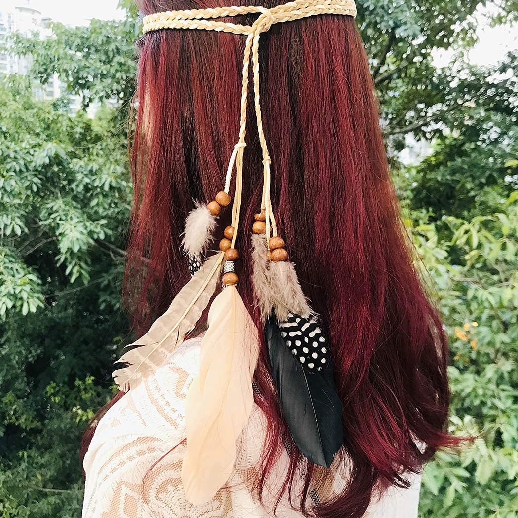 A&C Indiana Princess Peacock Feather Head Chain For Girl, Fashion Headband For Women.