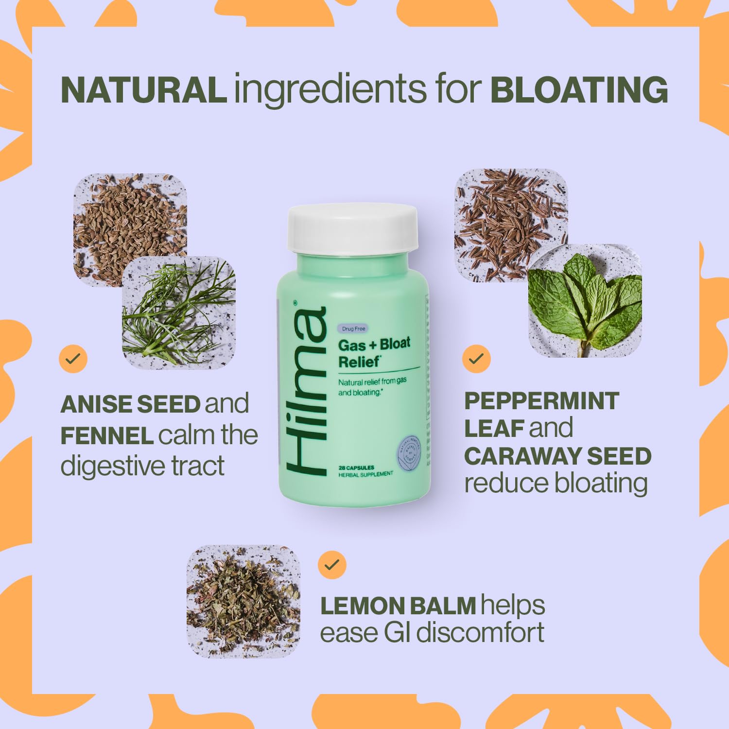 Hilma De-Bloat Bundle for Pre or Post Meal, Gas & Bloating Relief for Women (50 Vegan Capsules) with Lemon Balm & Peppermint Leaf, Digestive Enzymes for Women (30 Vegan Capsules) with Dandelion Root