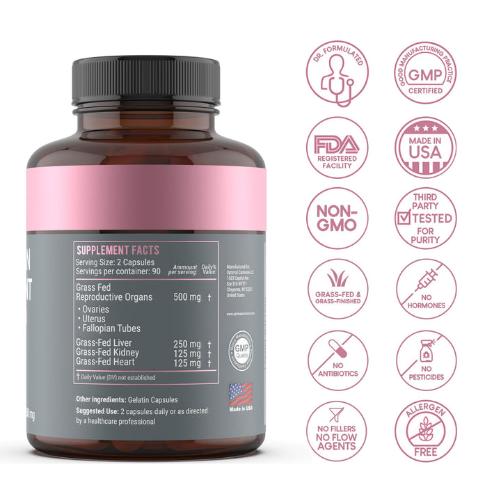 Optimal Carnivore Beef Organ Supplement for Women, Primal & Ancestral Organ Meat Supplements with Uterus & Liver for Hormone Balance & Energy - 90 Day Supply
