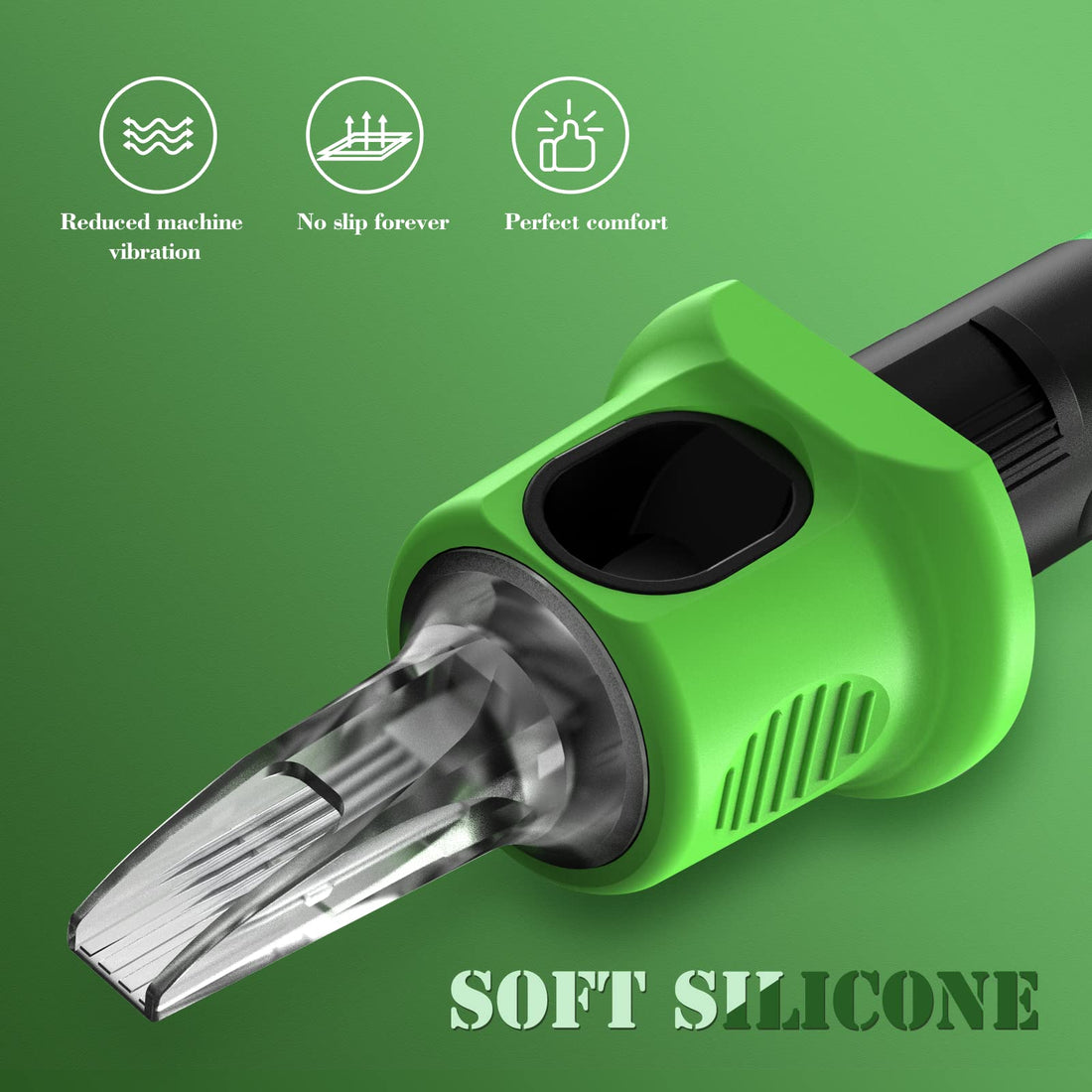 INKin Kelly Tattoo Needles Cartridges Soft Silicone Finger Ledge 7RS 0.35mm Standard Round Shader 16Pcs With Membrane Long Taper Tattoo Machine Pen Supplies (1207RS)