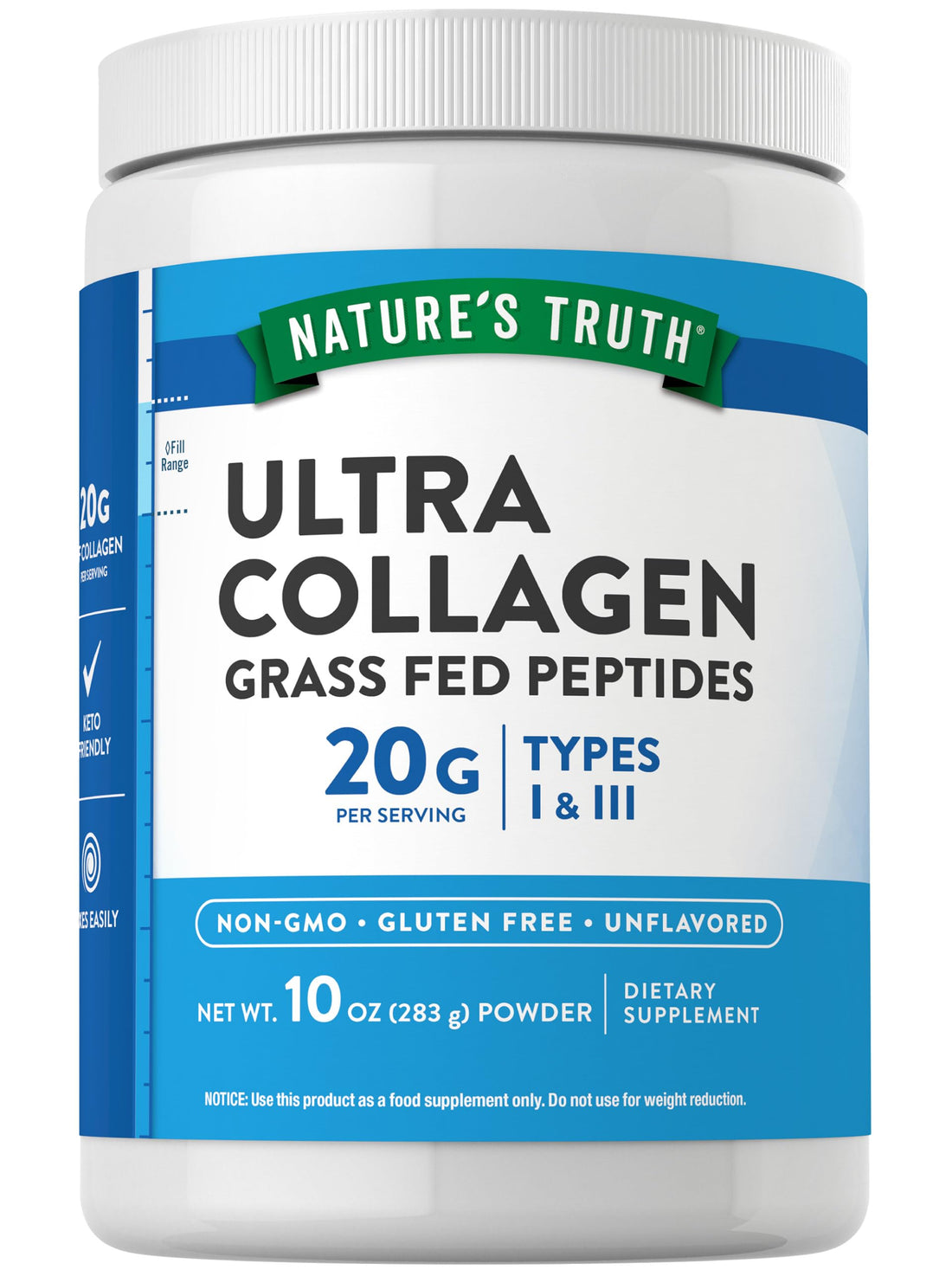 Nature's Truth Collagen Peptides Powder Unflavored | Grass Fed, Type 1 & 3 | 10 oz | Keto Friendly | Mixes Easily | Non-GMO, Gluten Free Supplement
