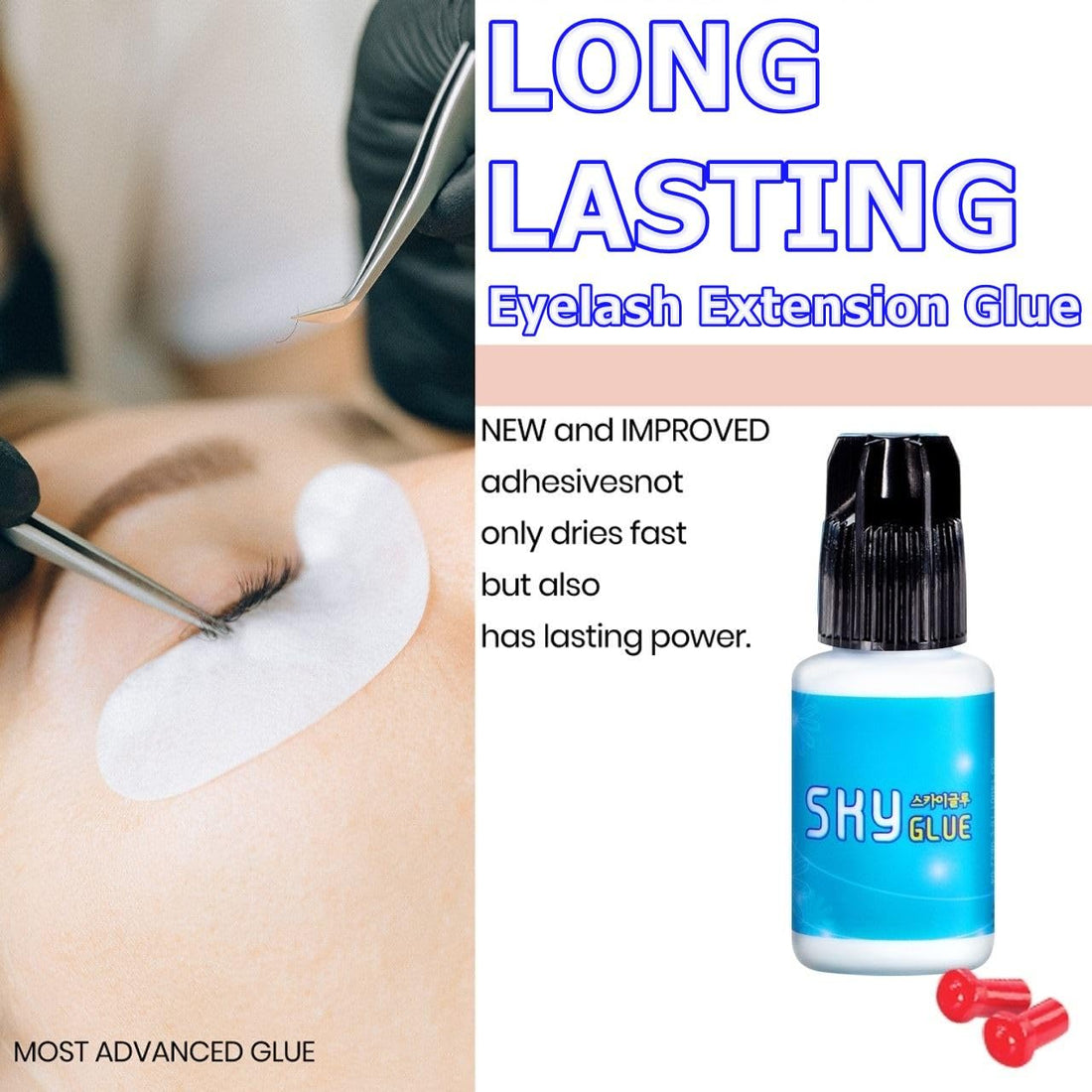 2 Bottles Sky Glue D for Eyelash Extension 5ml - Professional Powerful Strong Black Eyelash Individual Extension Adhesive / 1-2s Fast Drying / 5-6 Weeks Lasting time TUBeauty