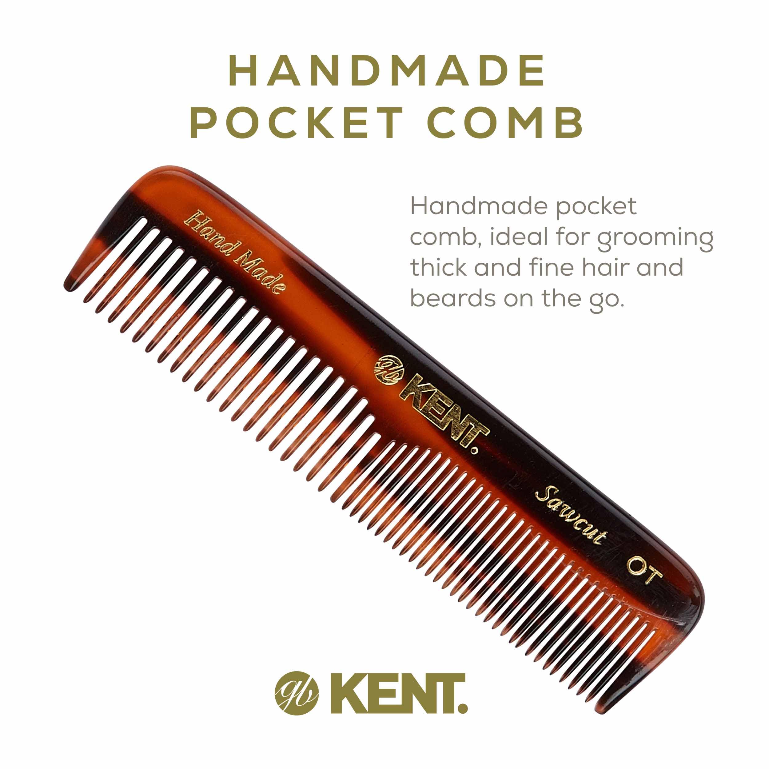 Kent Authentic Handmade Pocket Comb with Metal File and Real Calf Leather Case, Dark Brown, 110mm